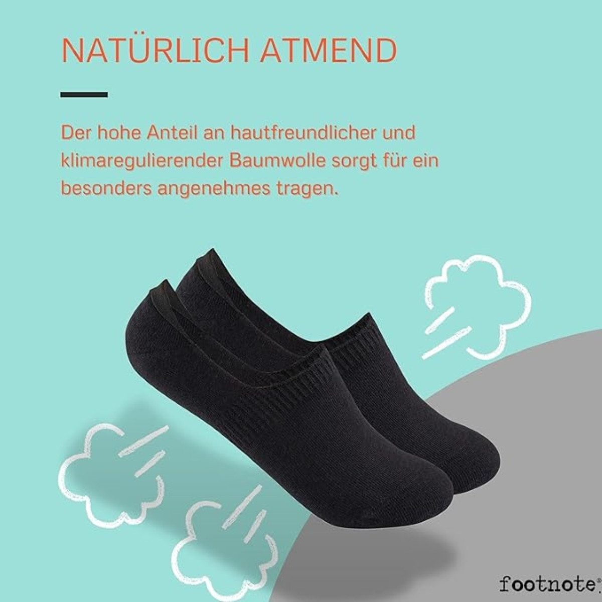 FOOTNOTE Füßlinge Robinson/39-42/schwarz (8-Paar) unsichtbare Low Cut Sneakersocken, Invisible Socks mit Silikon