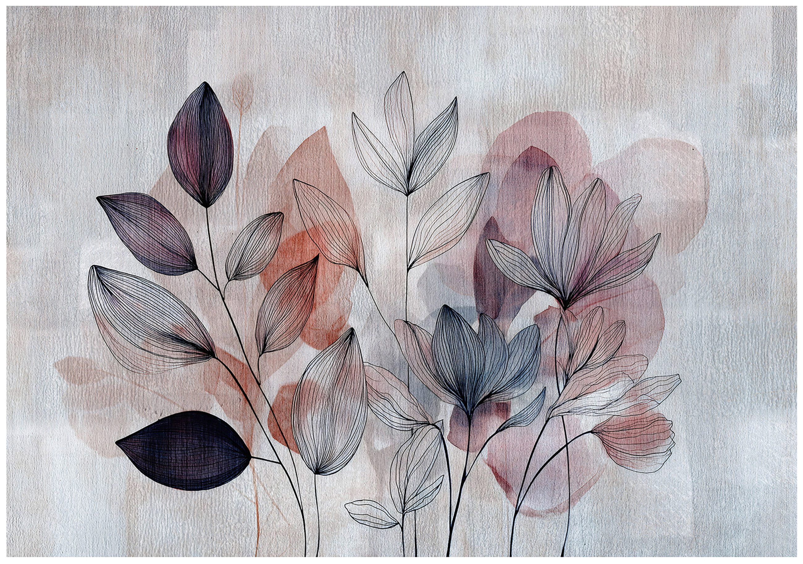 Wallarena Fototapete Grau Blätter Blumen Vlies Tapete Wohnzimmer Schlafzimmer Wandtapete, Glatt Vlies oder Struktur Vinyl, Grau, Art déco, Blätter, Blumen, braun, (Vlies Fototapete, Vlies Fototapete), Vliestapete schwarz Wohnzimmer Schlafzimmer Küche Tapete + Kleister