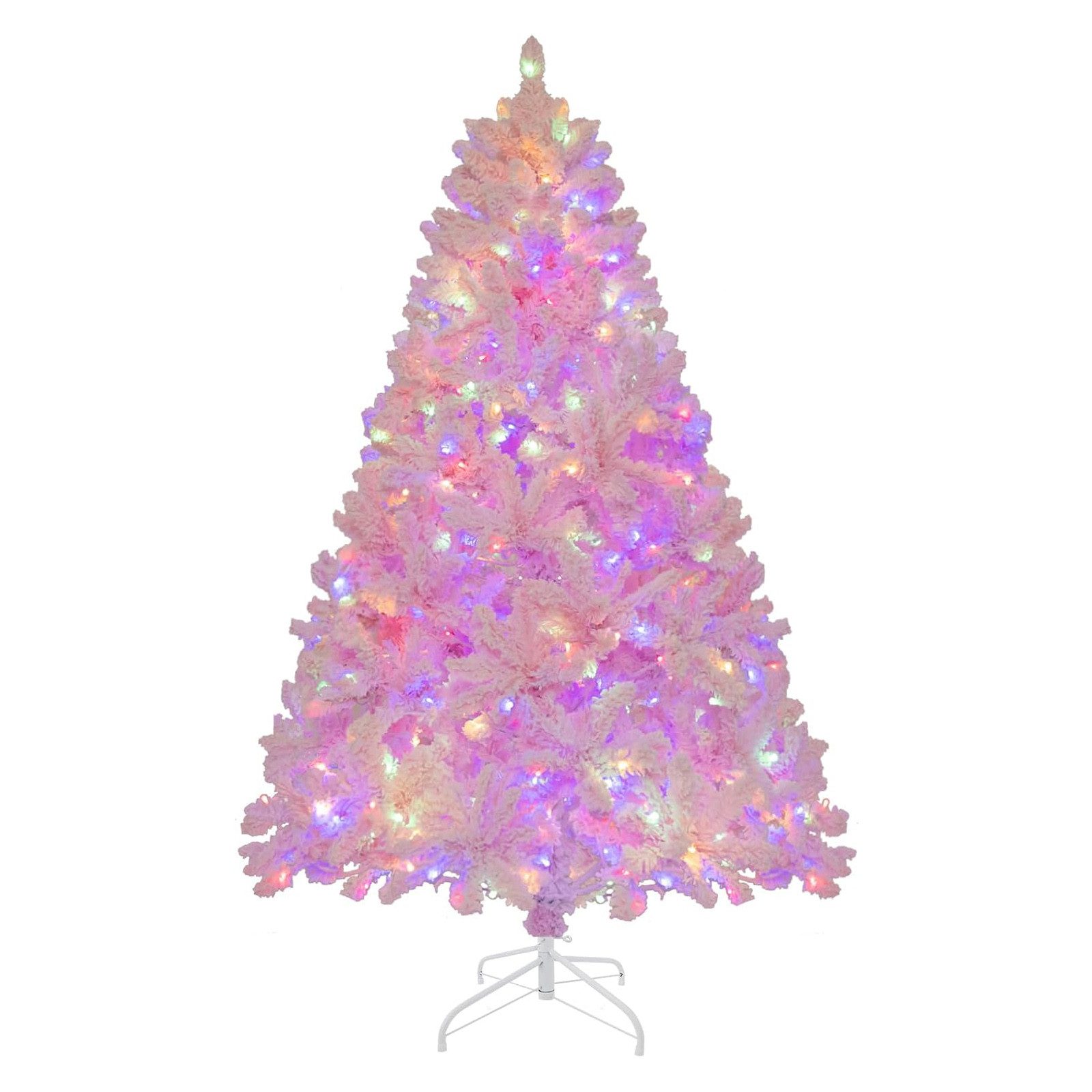 KOMFOTTEU Künstlicher Weihnachtsbaum, mit Schnee & 350 mehrfarbigen LEDs