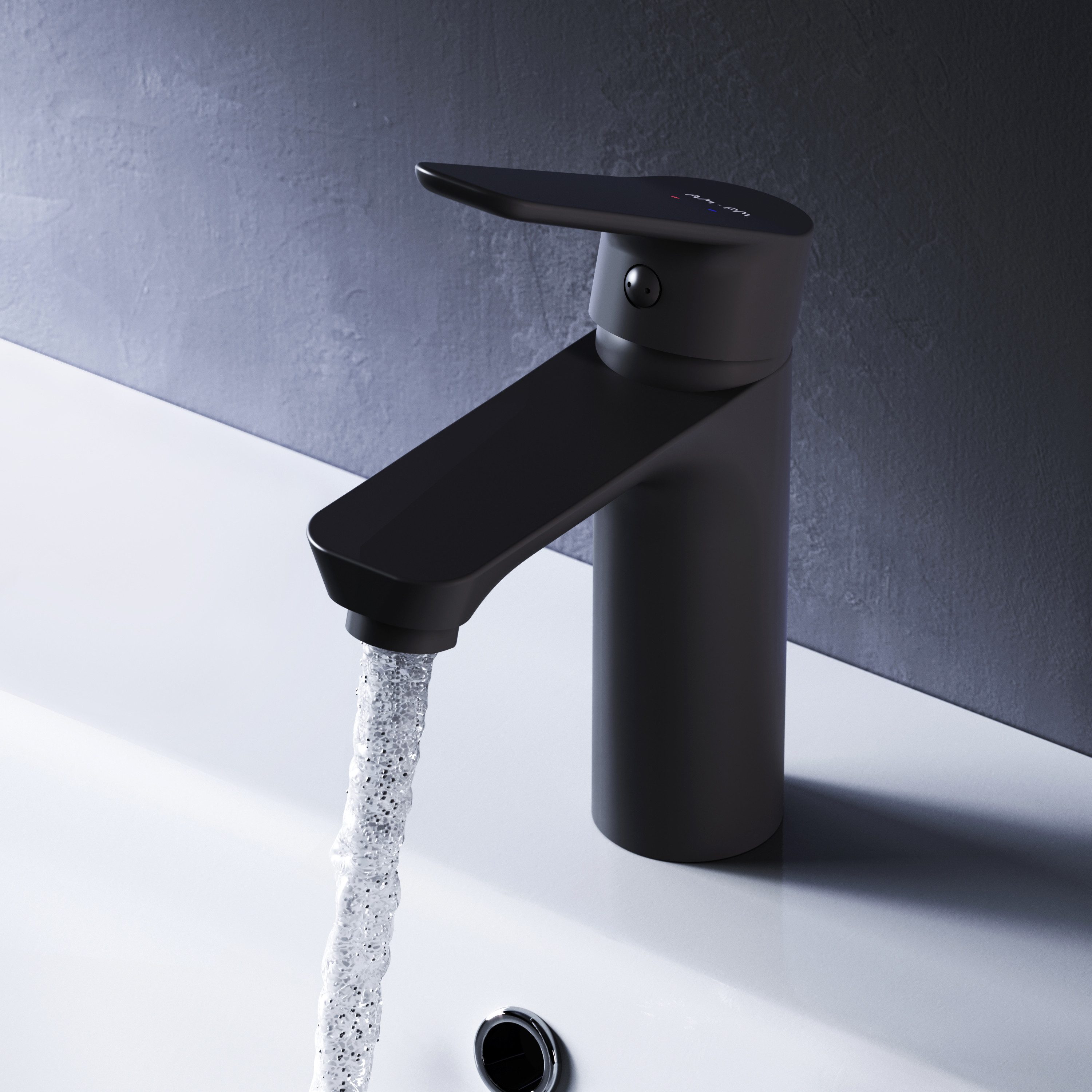 AM.PM Waschtischarmatur Bad Armatur HIT Schwarz Waschbeckenarmatur M-Größe Wasserhahn (Badarmatur Mischarmatur mit Ablaufgarnitur, Mischbatterie inkl. 2 x G 3/8-Anschluss und Klick-Ablauf) Einhebelmischer für warmes und kaltes Wasser