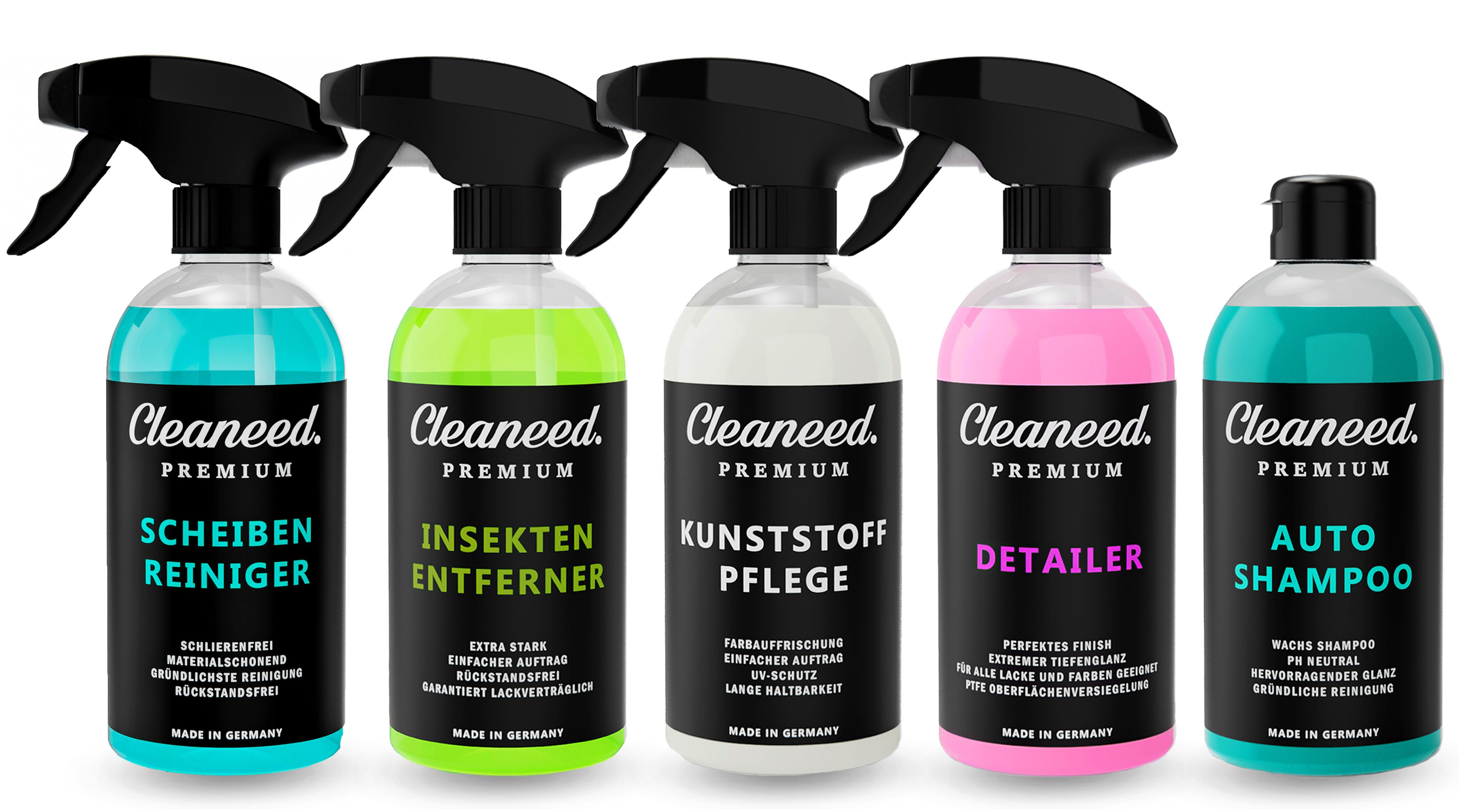 Cleaneed Cleaneed Autopflege (Ideales Pflege Auto-Reinigungsmittel die Einsteiger Alles Waschset, Auto Autos Premium und [5-St. Auto-Reinigungsmittel) Starterset Set, Set, Putz deines Reinigung für Autoreinigung Auto