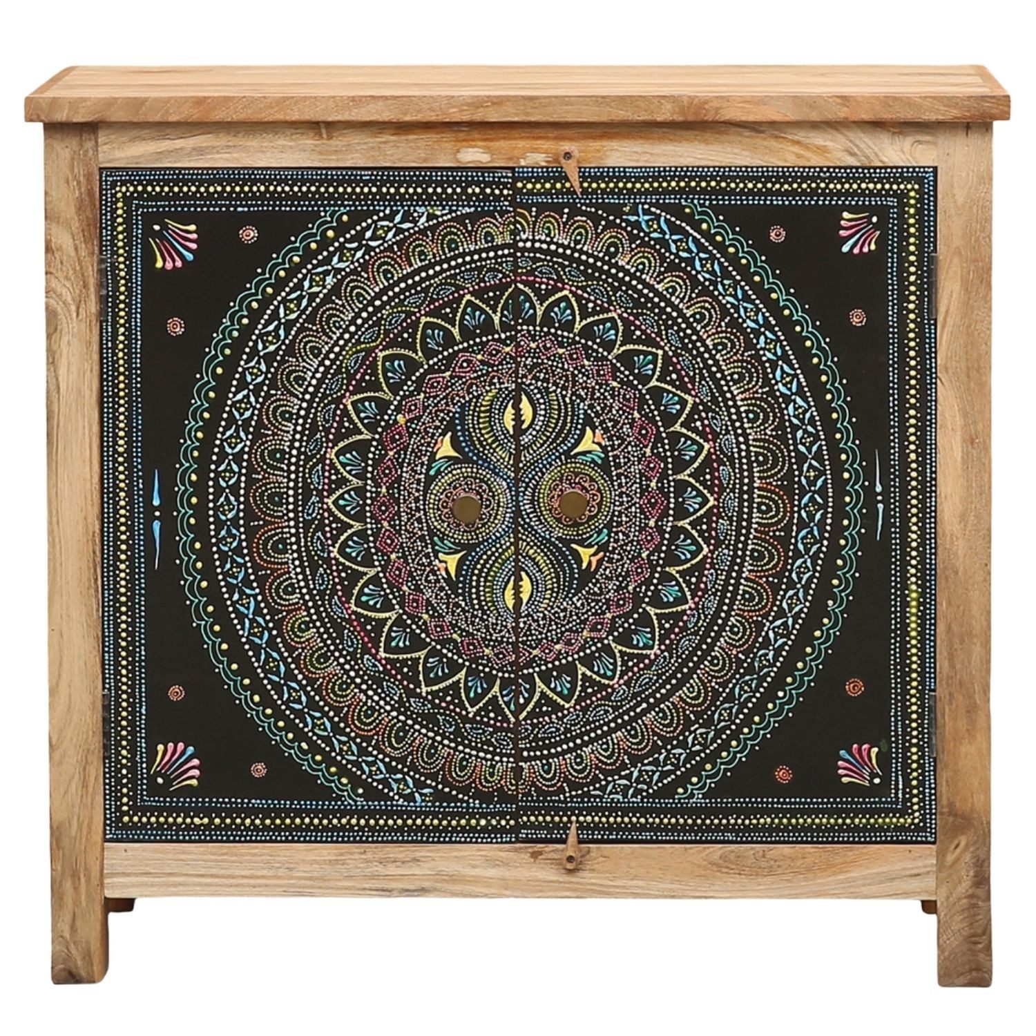 Marrakesch Orient & Mediterran Interior Kommode Commode Nahim peinte à la main, manguier massif, brun naturel, 100 cm (1 St), Handarbeit