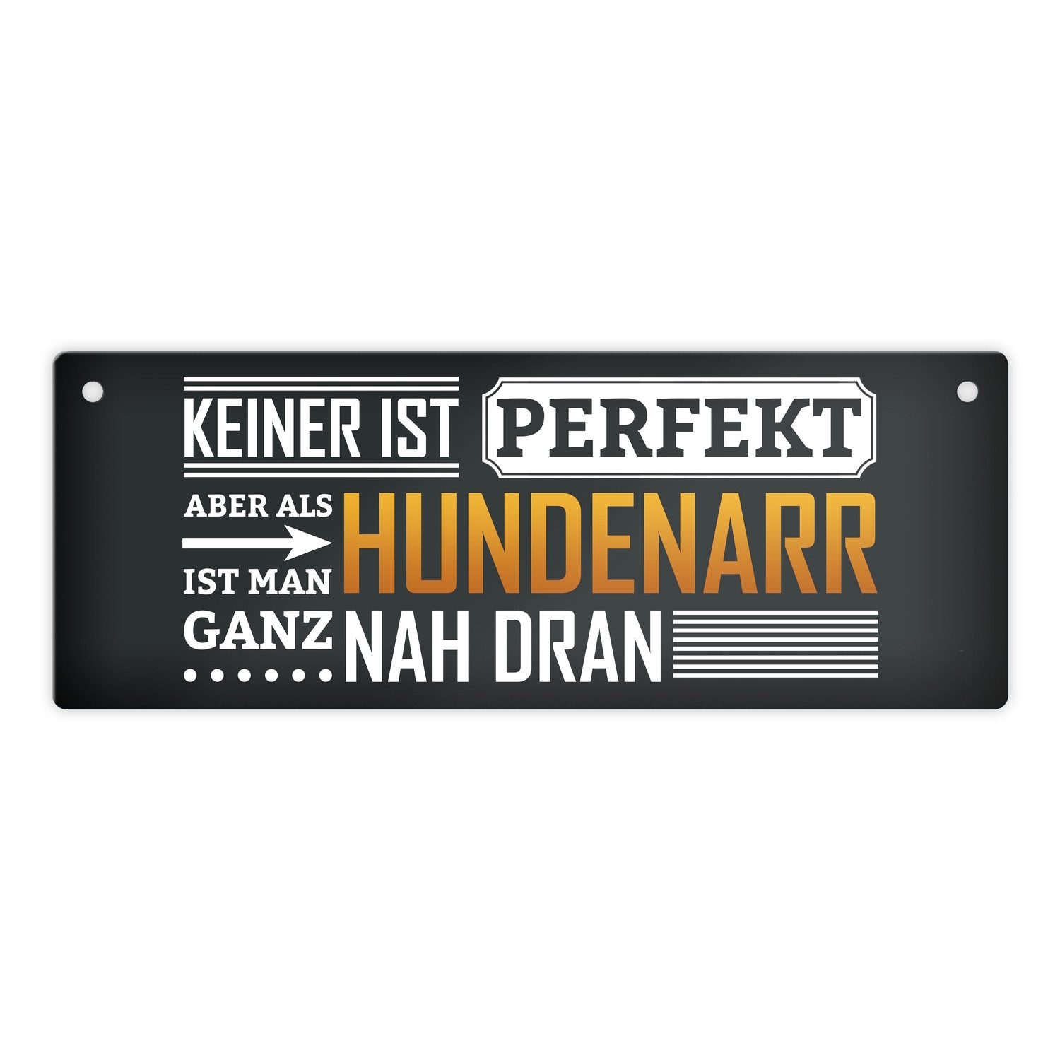 Metallschild Metallschild mit Spruch: Keiner ist perfekt aber als Hundenarr ...