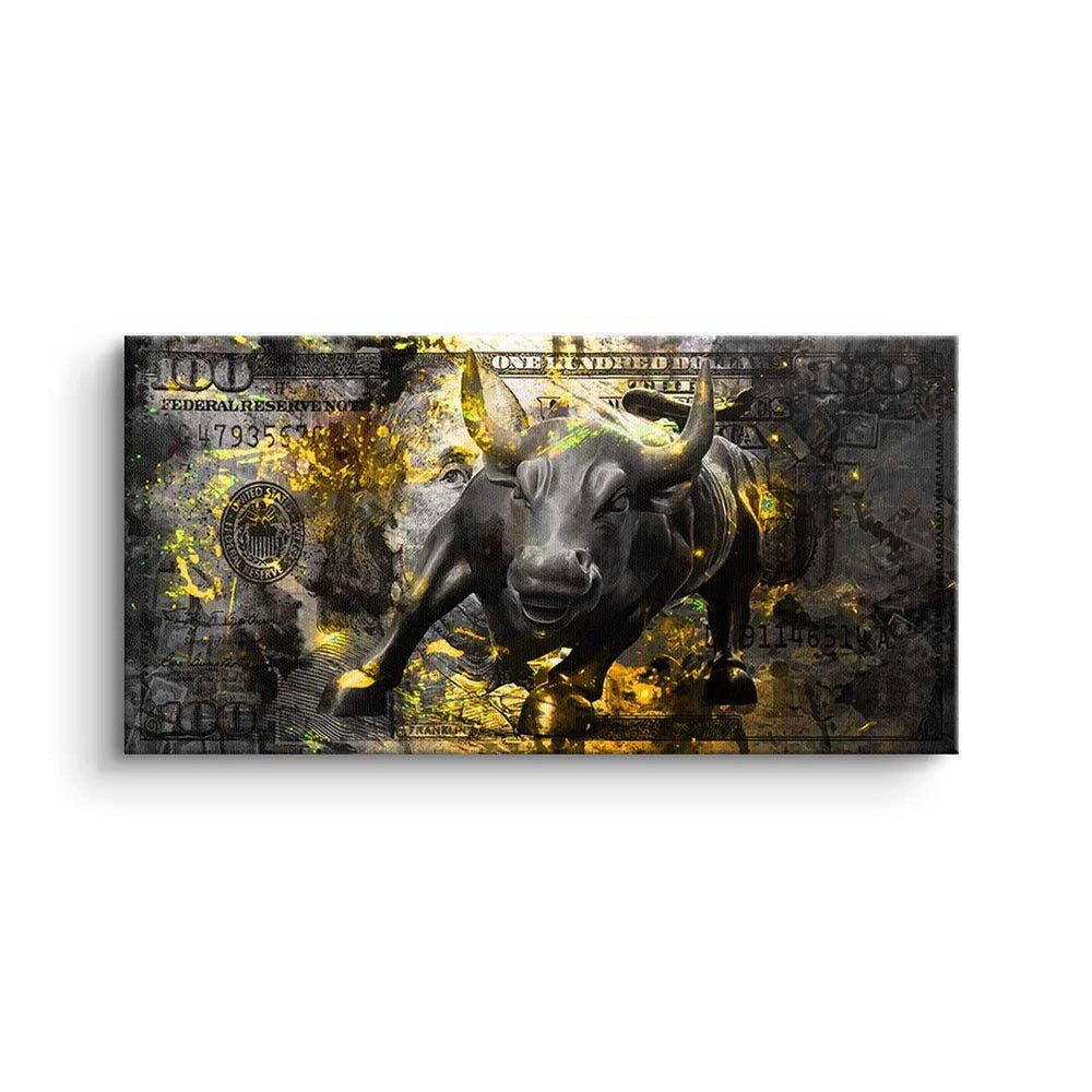 DOTCOMCANVAS® Leinwandbild, Premium Leinwandbild - Motivation - Black Bull - Trading ohne Rahmen