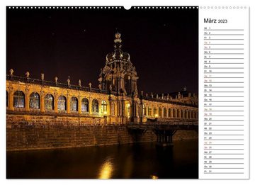 CALVENDO Wandkalender Nachts in Dresden (Premium, hochwertiger DIN A2 Wandkalender 2023, Kunstdruck in Hochglanz)