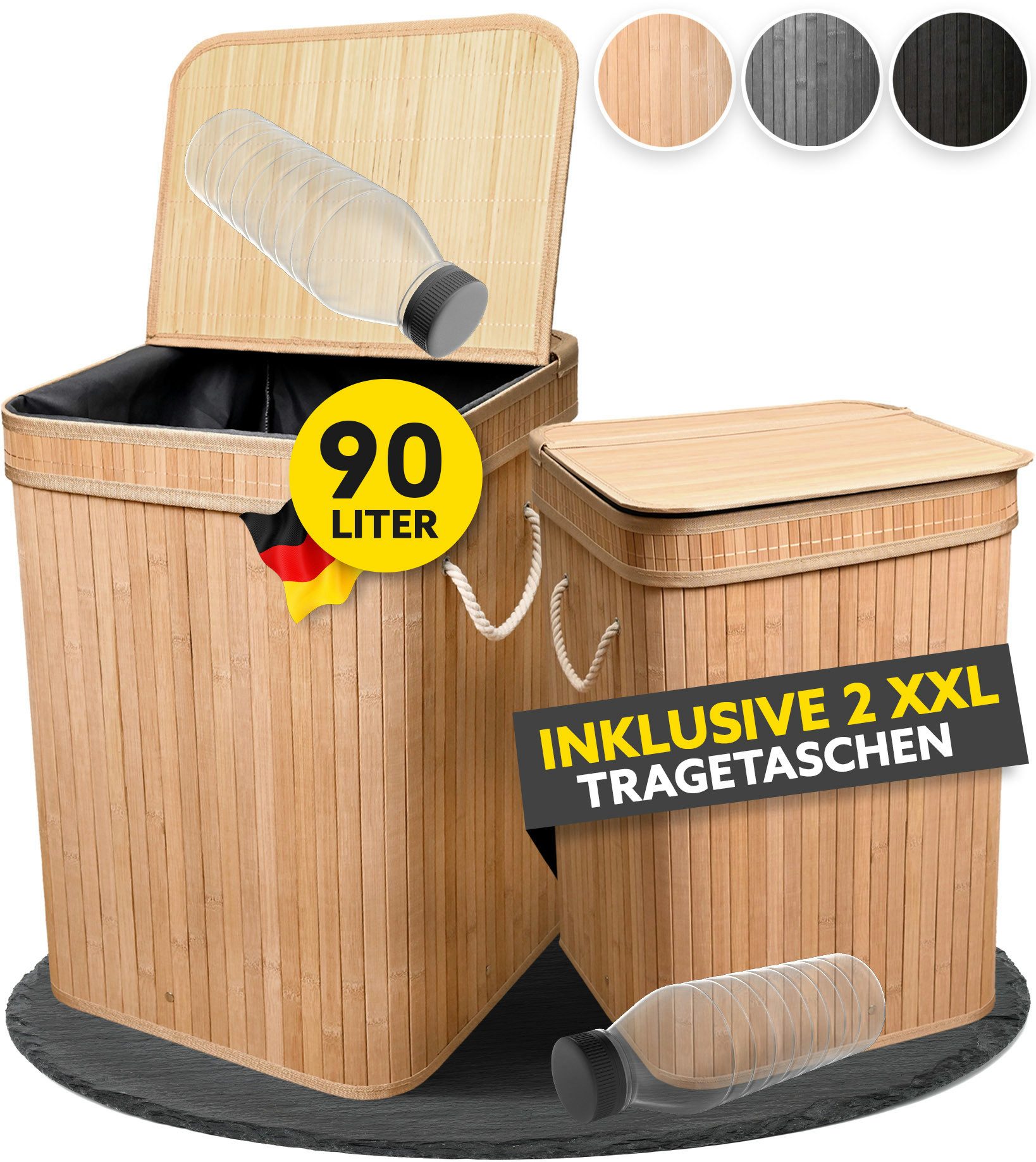 HANDFILL Flaschensammler Wäschekorb Bambus 90L mit Deckel – Pfandflaschen & günstig online kaufen