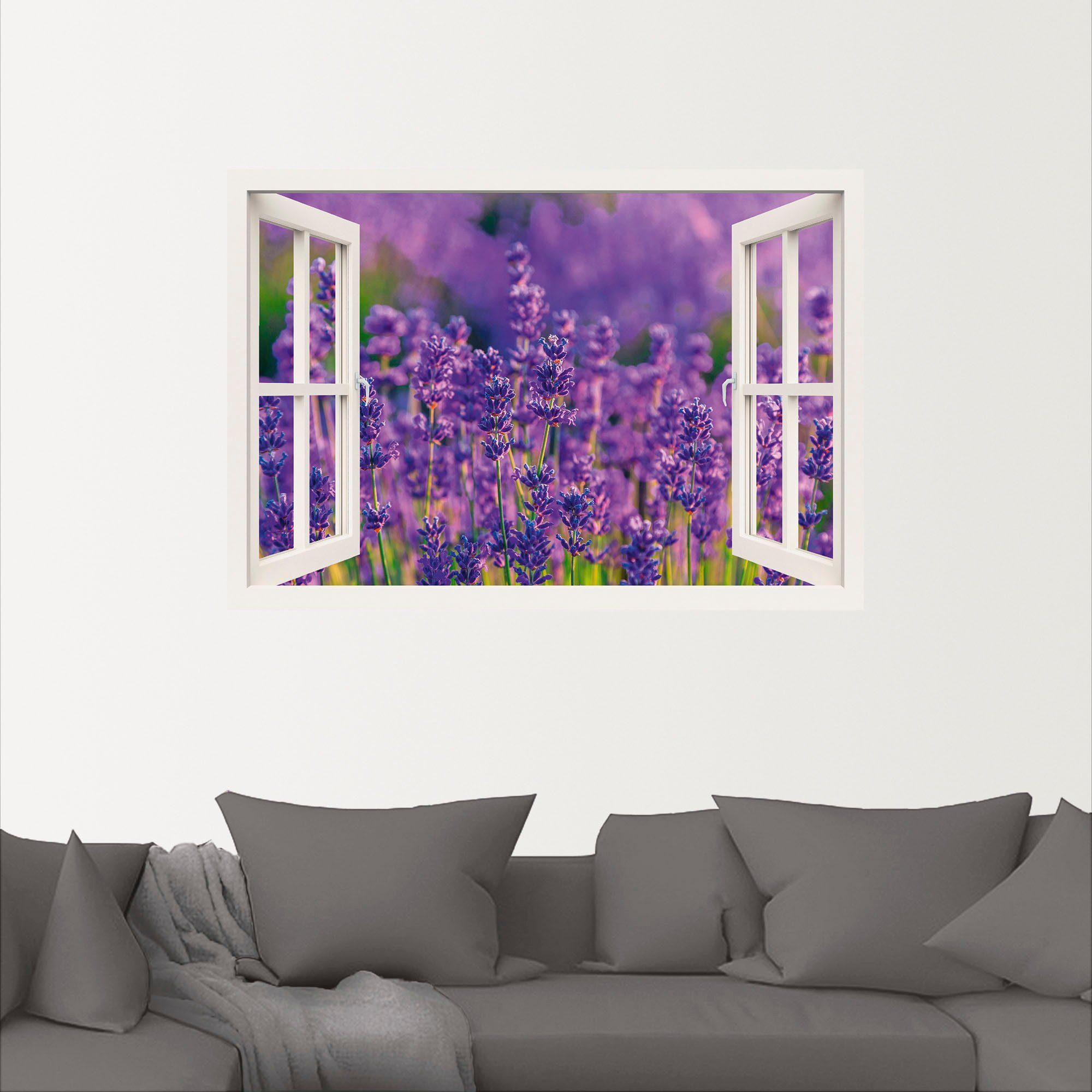 versch. St), Größen Fensterblick Alubild, Wandbild Tihany, (1 Poster Blumenwiese in oder Wandaufkleber Lavendelfeld Leinwandbild, Artland als in