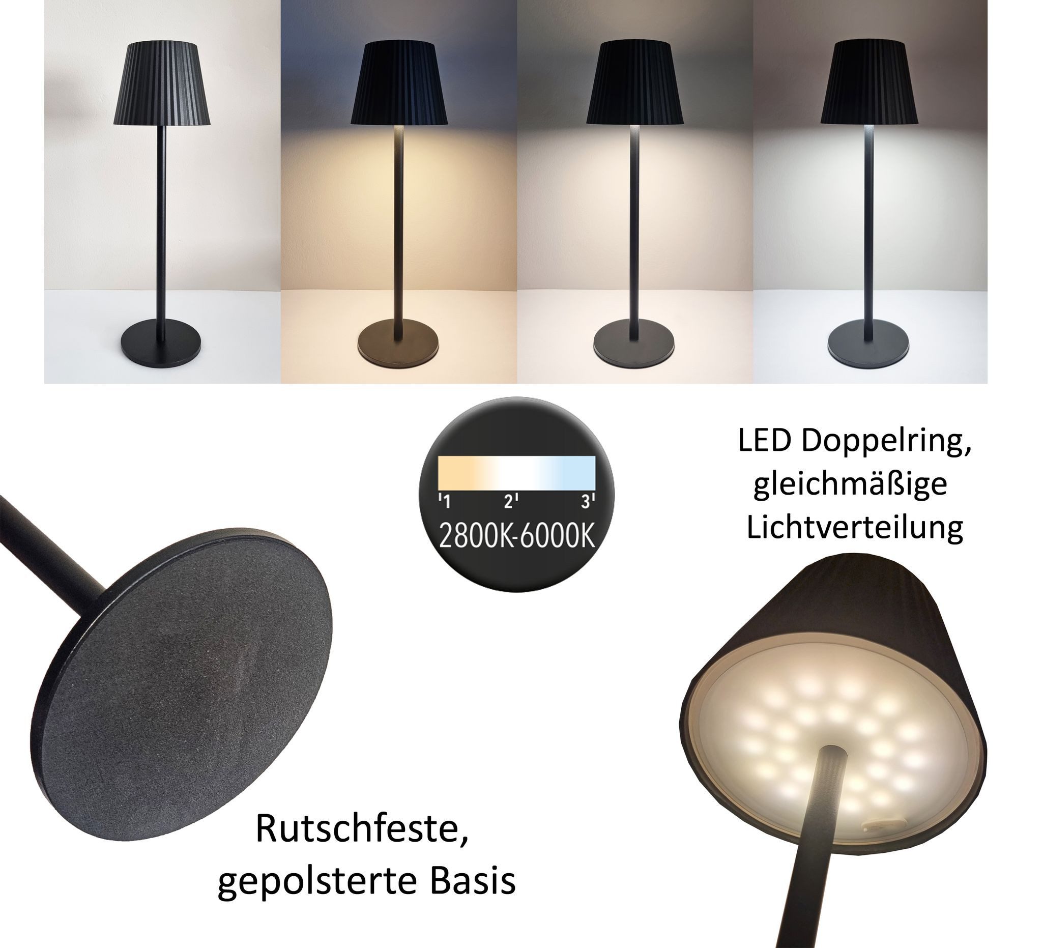 Coen Bakker Deco BV LED Tischleuchte Touch Tischlampe Dimmbar Akku In-/Outdoor IP44, Touch-Funktion, LED fest verbaut, Warmweiß, Kaltweiß, Tageslichtweiß
