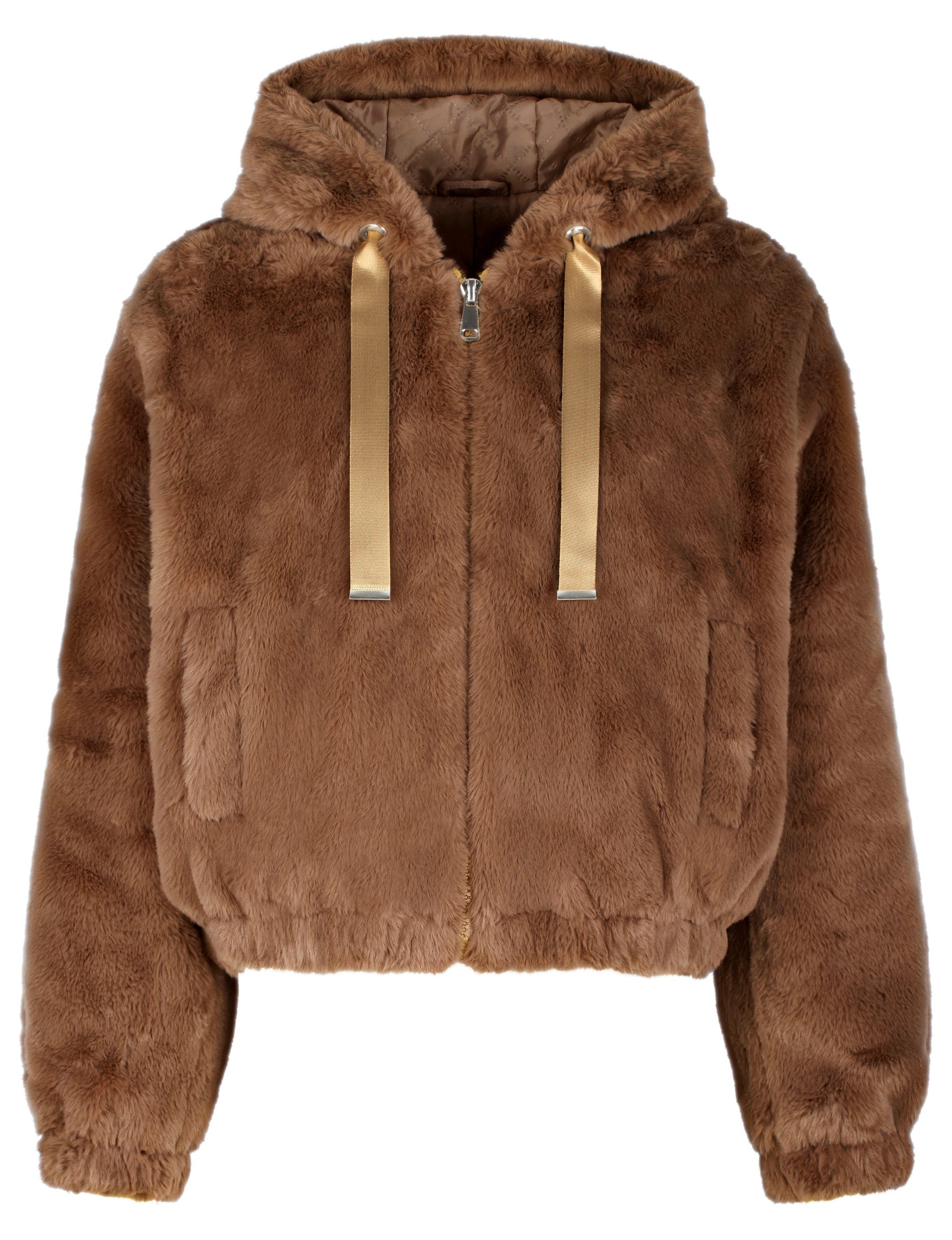 dy_mode Fellimitatjacke Kunstfelljacke Damen Kurze Winterjacke Plüschjacke Blousonjacke in Unifarbe, mit Reißverschluss & Kapuze