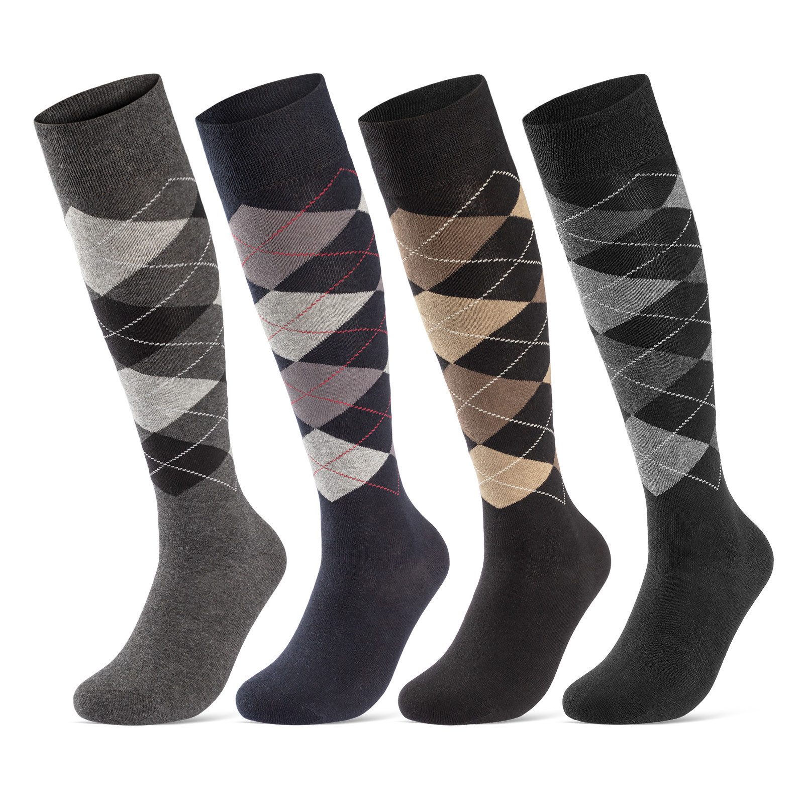 sockenkauf24 Kniestrümpfe 4 Paar Herren Strümpfe Karo Muster Baumwolle (Far günstig online kaufen
