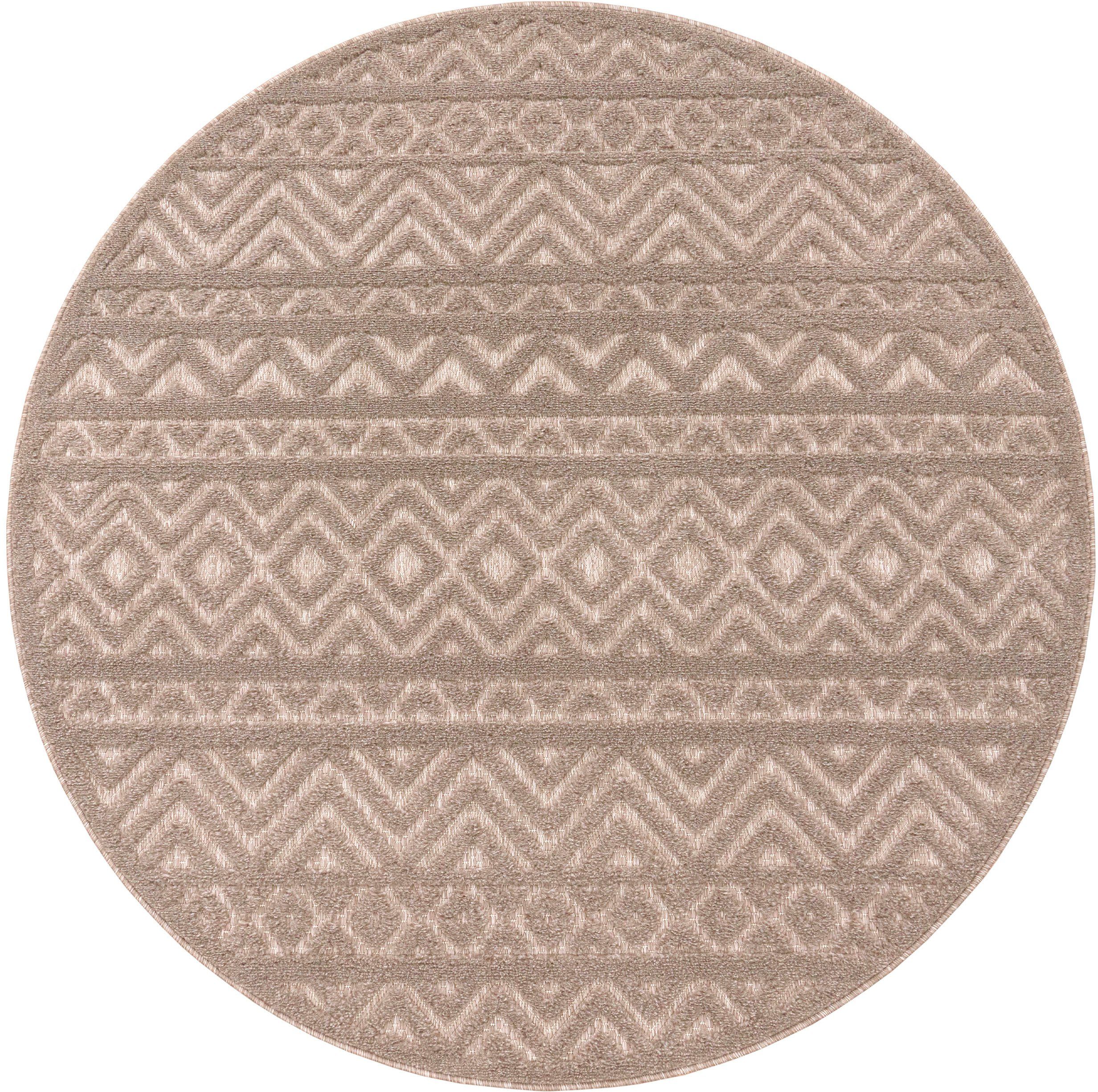 Teppich Livorno 673, Paco Home, rund, Höhe: 14 mm, Uni-Farben, Scandi, Rauten Muster, Hoch-Tief Effekt, Outdoor geeignet beige