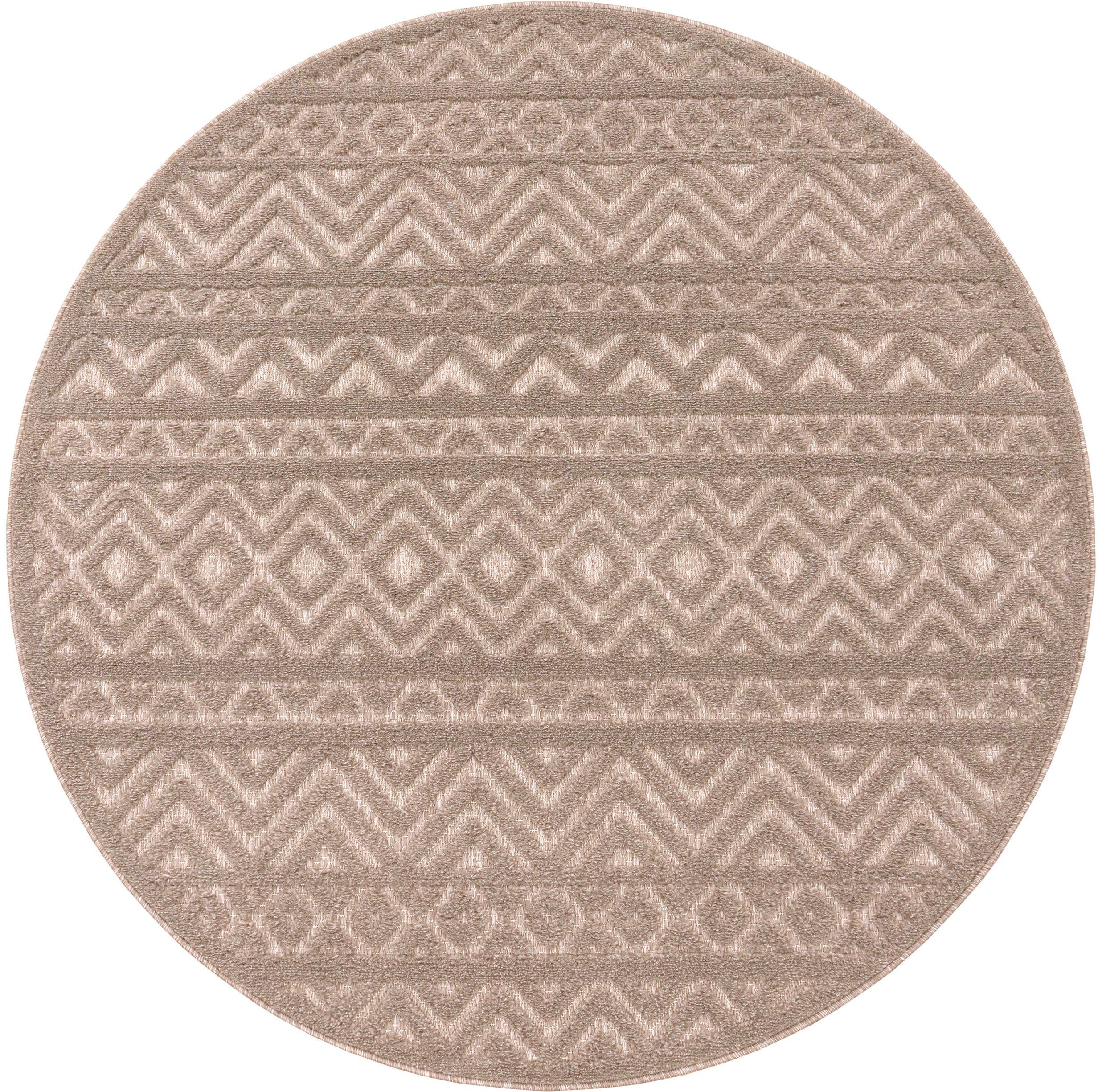 rund, geeignet Scandi, Uni-Farben, Teppich Livorno Rauten Paco Höhe: Outdoor mm, 14 beige 673, Hoch-Tief Muster, Effekt, Home,