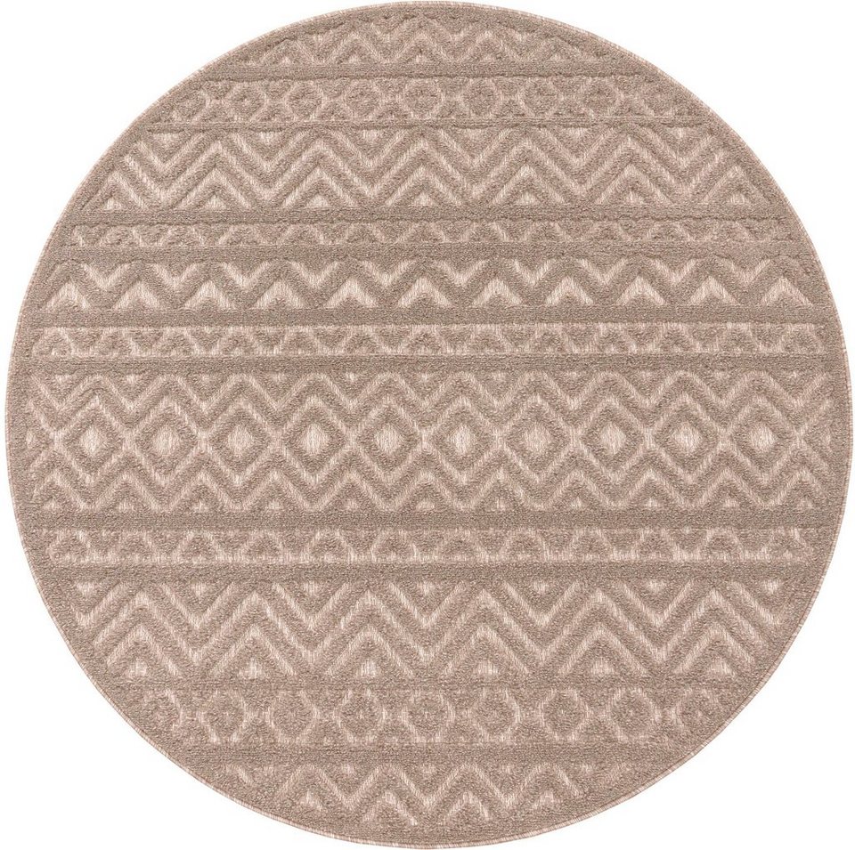 Teppich Livorno 673, Paco Home, rund, Höhe: 14 mm, Uni-Farben, Scandi, Rauten  Muster, Hoch-Tief Effekt, Outdoor geeignet