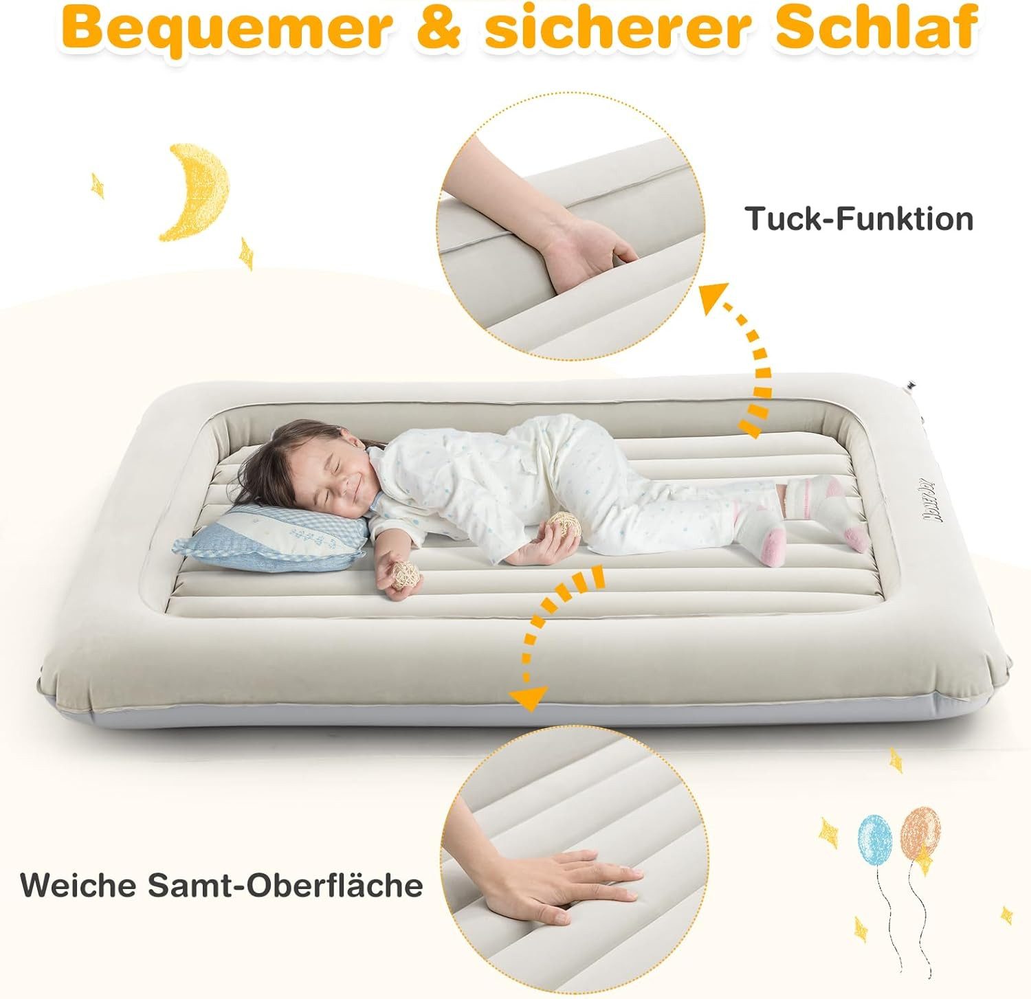 KOMFOTTEU Reisebett Kinderluftbett 2 in 1 Kinderluftmatratze, 165,5 x 111,5 cm