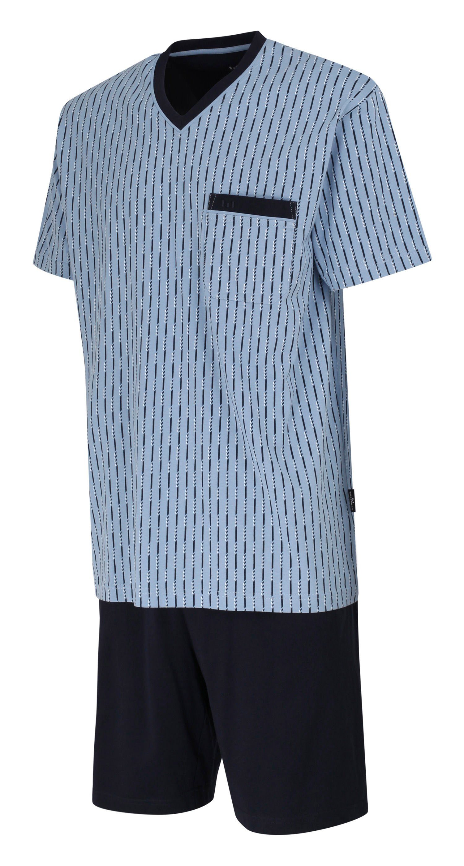 GÖTZBURG Queens Schlafanzug) blau-mittel-Allover Schlafanzug Baumwolle (2Teiliger Herren Pyjama kurz