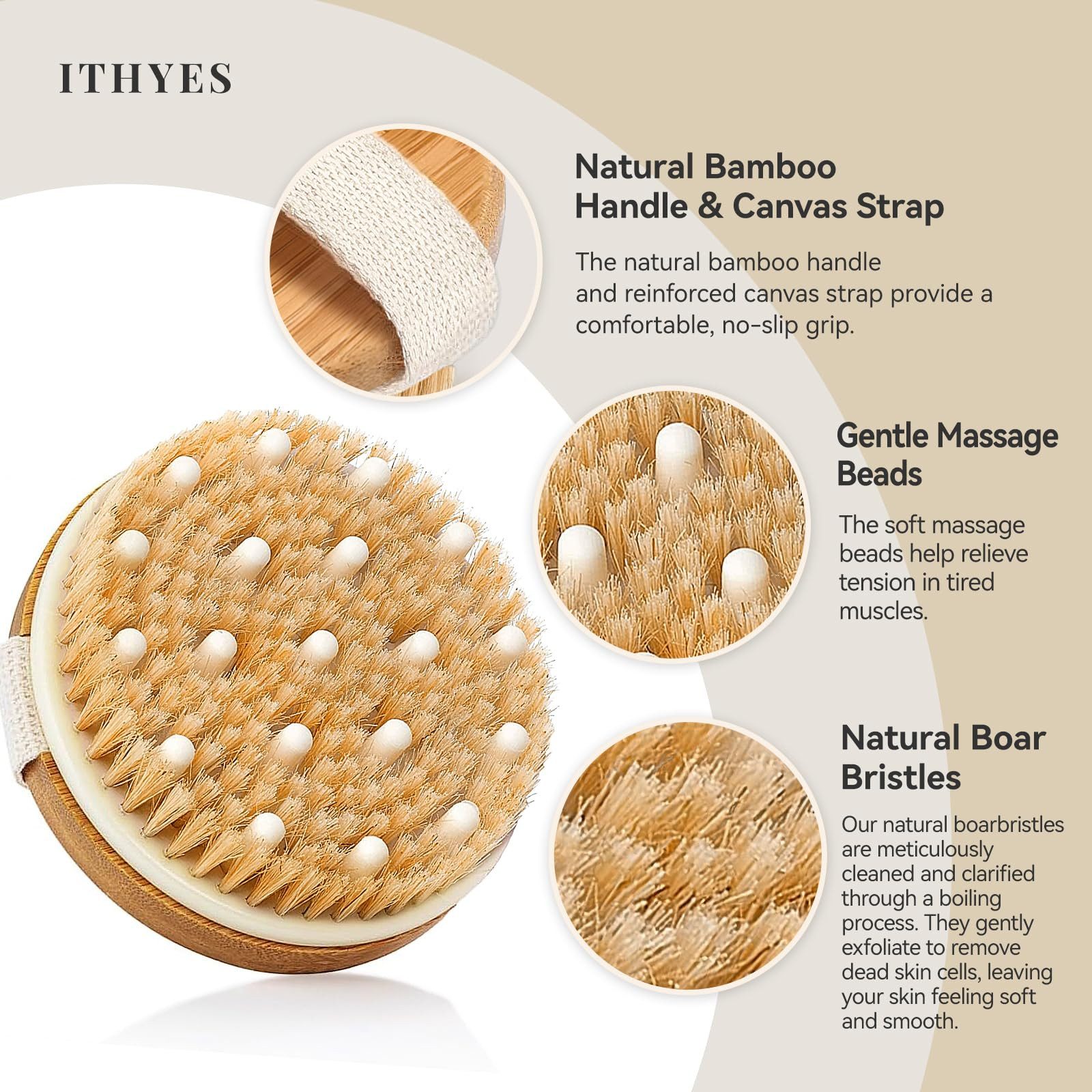 Forrlite Massagebürste Trockenbürste, Körperbürste, Peelingbürste, natürliche Borsten, Badebürste zum Entfernen abgestorbener Haut, Cellulite, verbessert Lymphfunktionen, Peeling