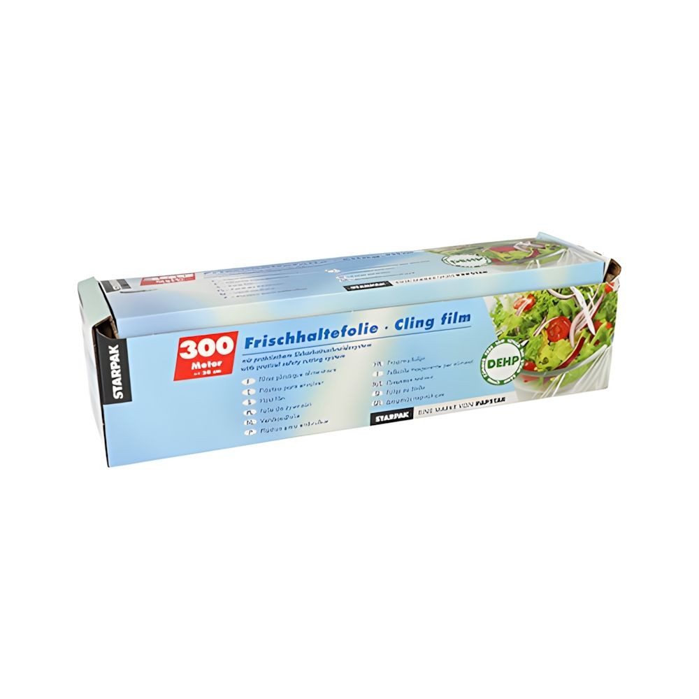 PAPSTAR Frischhaltefolie Frischhaltefolie, PVC 300 m x 30 cm mit praktischem Schneidesystem, (