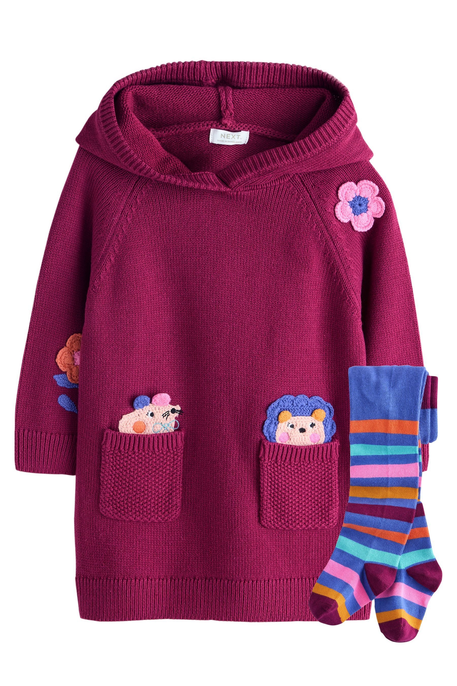 Next Top & Leggings Pulloverkleid mit Fronttasche und Motiv (2-tlg)