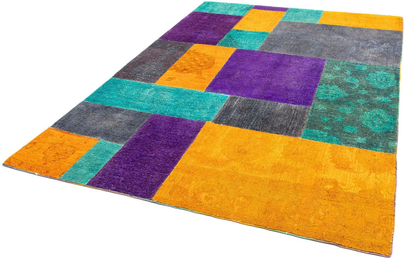 Teppich Patchwork - 232 x 164 cm - mehrfarbig, morgenland, rechteckig, Höhe: 7 mm, Wohnzimmer, Handgeknüpft, Einzelstück mit Zertifikat