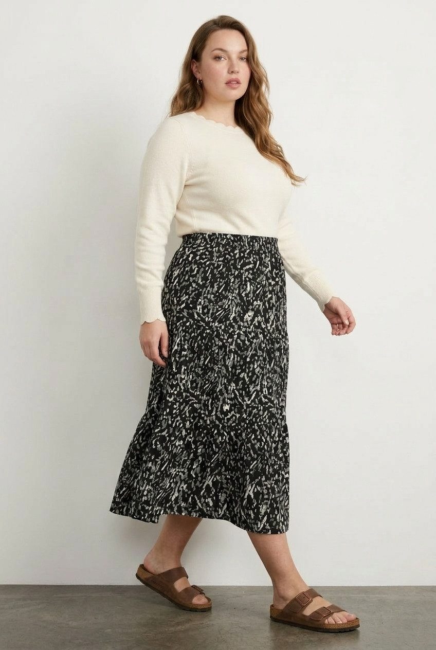 Stil Diva Midirock Plus Size Elastischer Faltenrock
