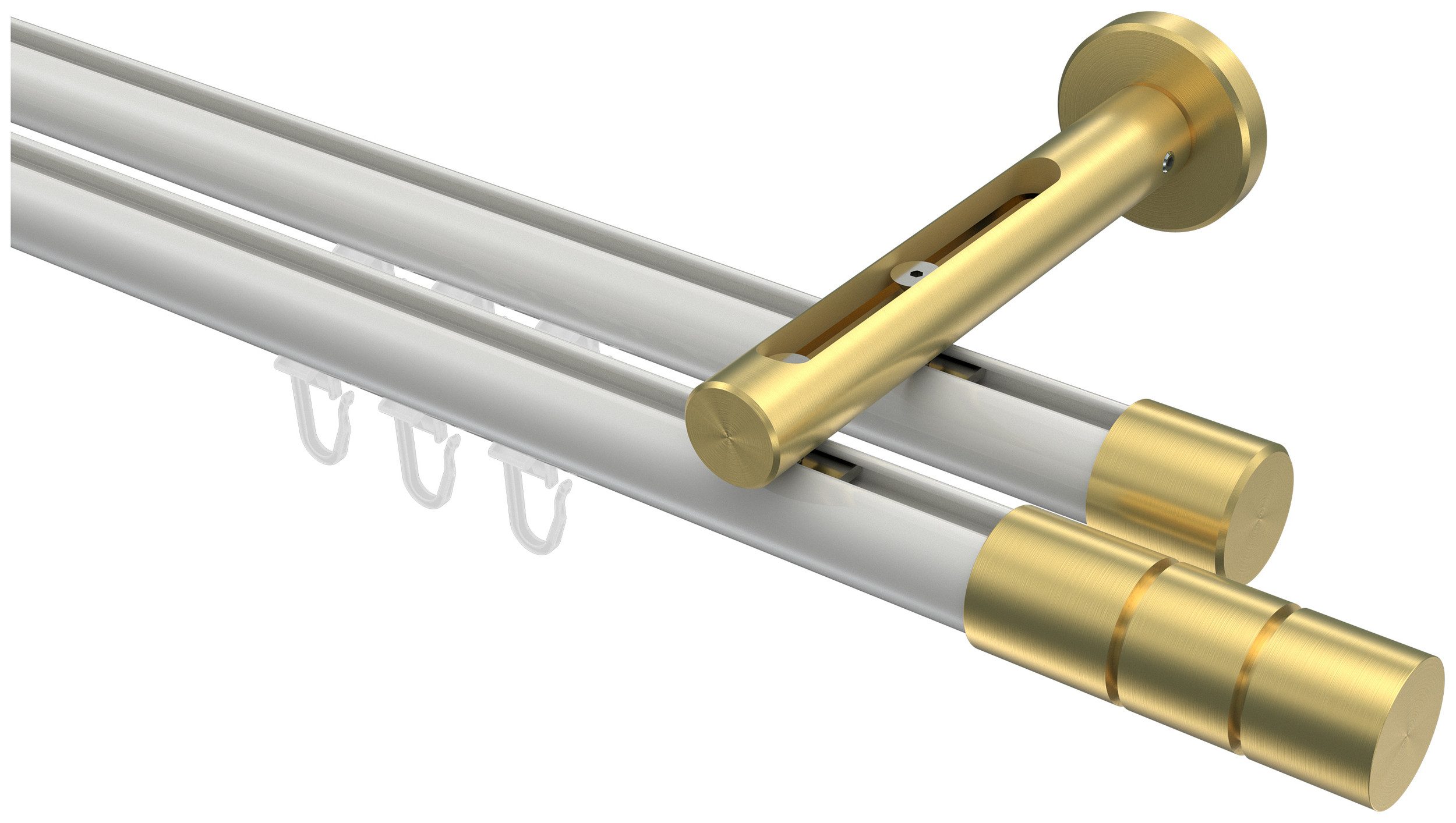 INTERDECO Innenlaufschiene Siteno Elanto, Ø 20 mm, 2-läufig, Fixmaß, kürzbar, Wandmontage, Aluminium, Weiß / Messing-Optik / Bicolor