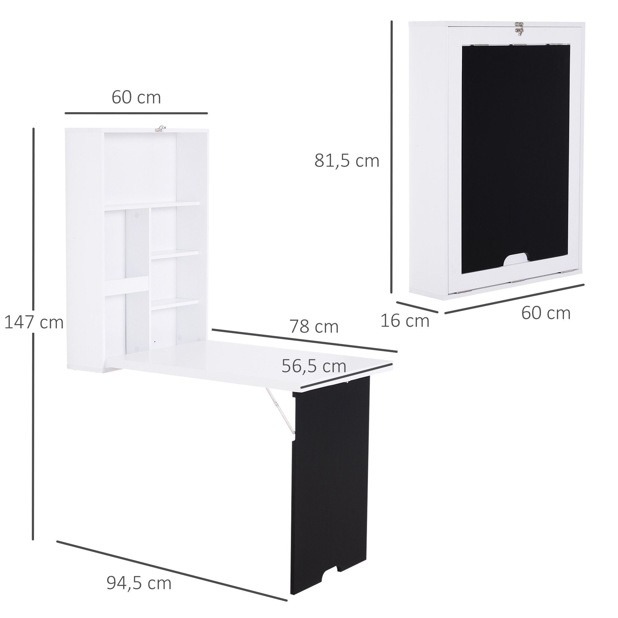 Klapptisch Klappschreibtisch mit Tafel HOMCOM weiß