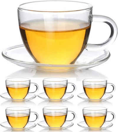 Dimono Tasse Tee & Kaffeetassen Set; 80 ml Fassungsvermögen, Borosilikatglas, Espresso Gläser & Untertasse