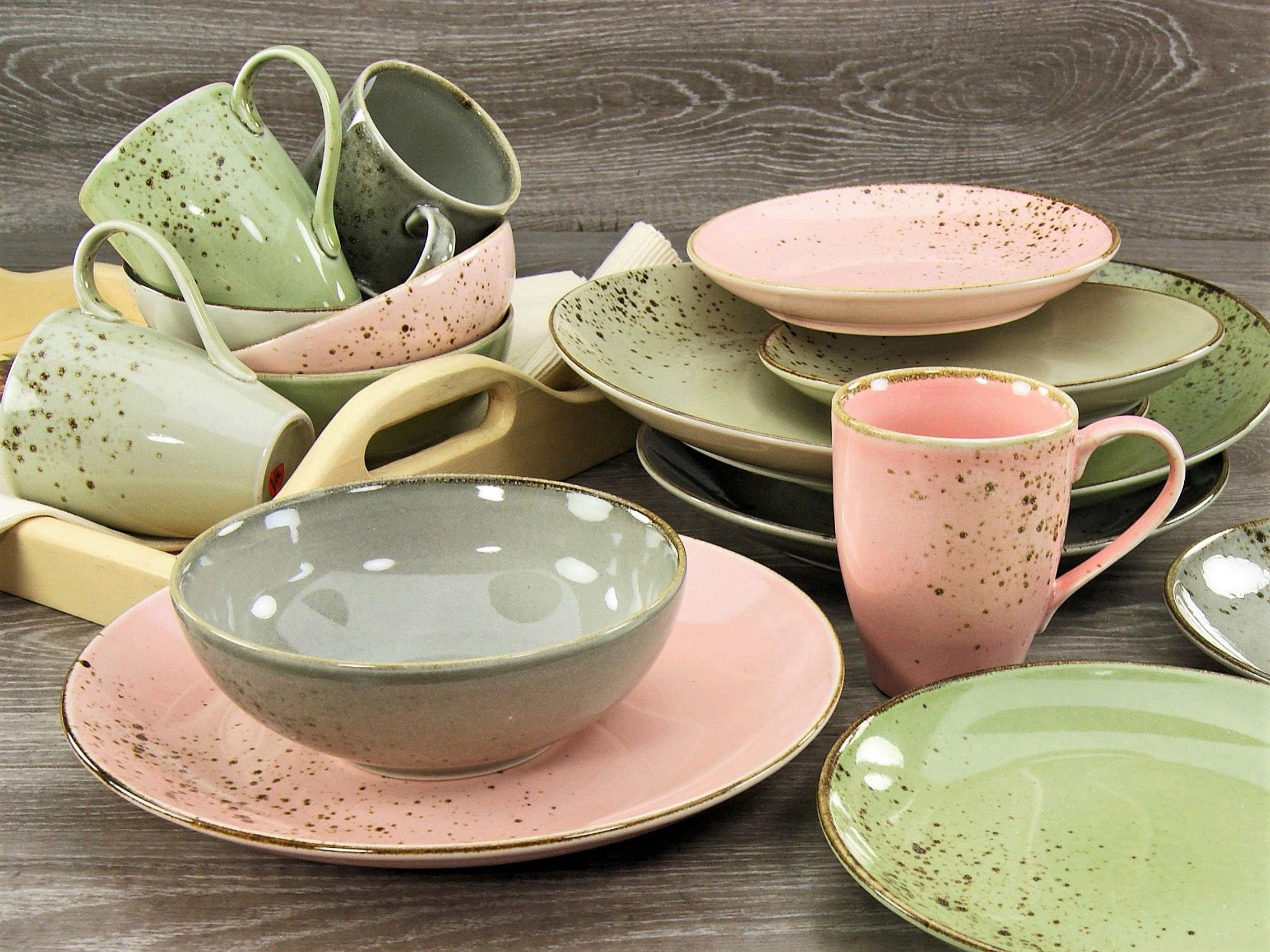 CreaTable Kombiservice Geschirr-Set NATURE COLLECTION Vintage Garden (16-tlg), 4 Personen, Steinzeug, Service, 16 Teile, für 4 Personen