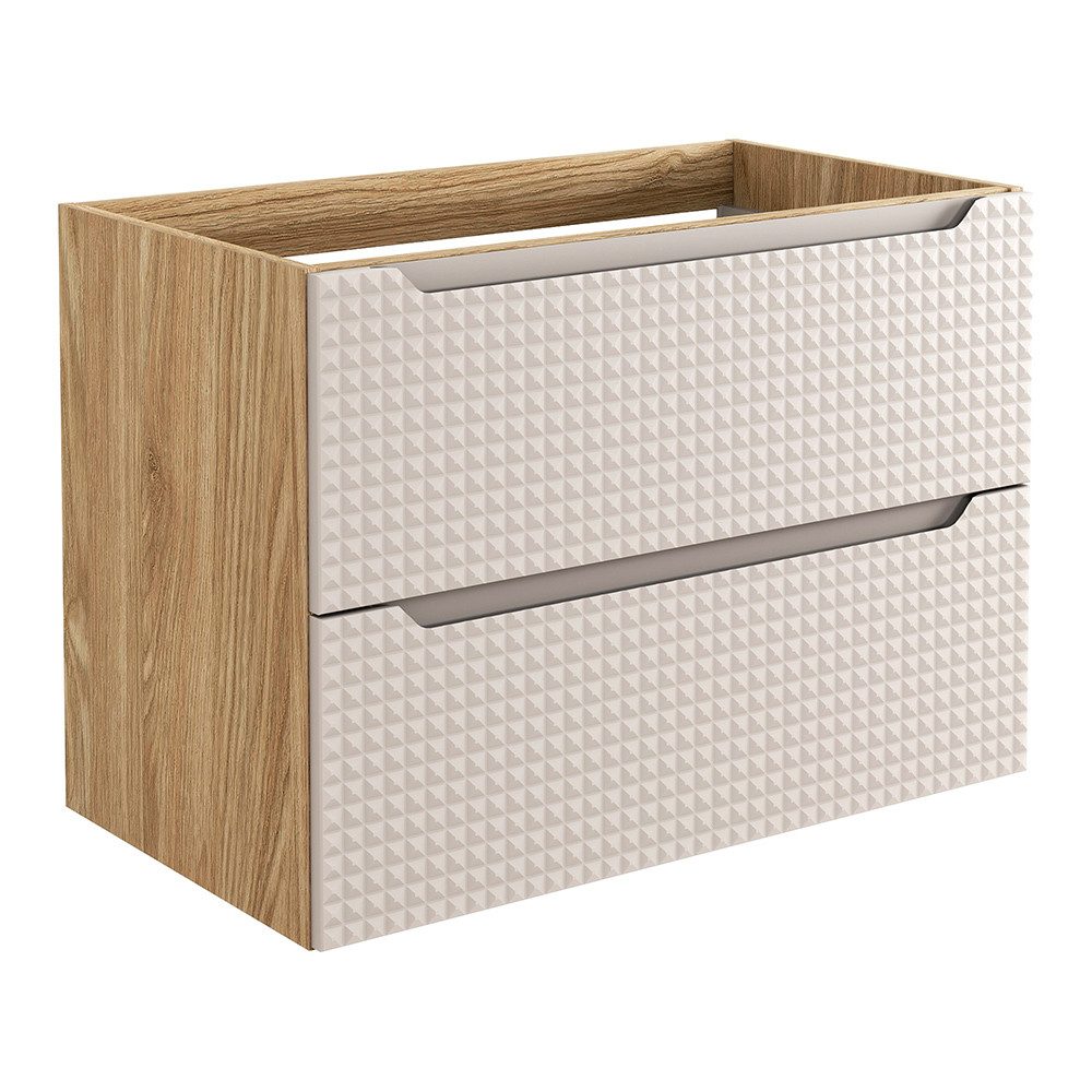 Lomadox Waschbeckenschrank LONDON-56-BEIGE in Eiche mit Beige, 3D-Struktur, Schubladen, Softclose, grifflos