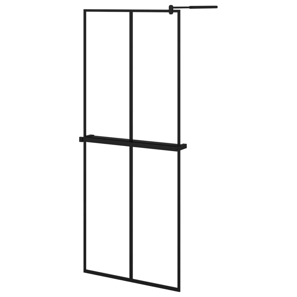 Duschwand Duschwand mit Ablage für Walk-In-Dusche Schwarz 80x195 cm ESG
