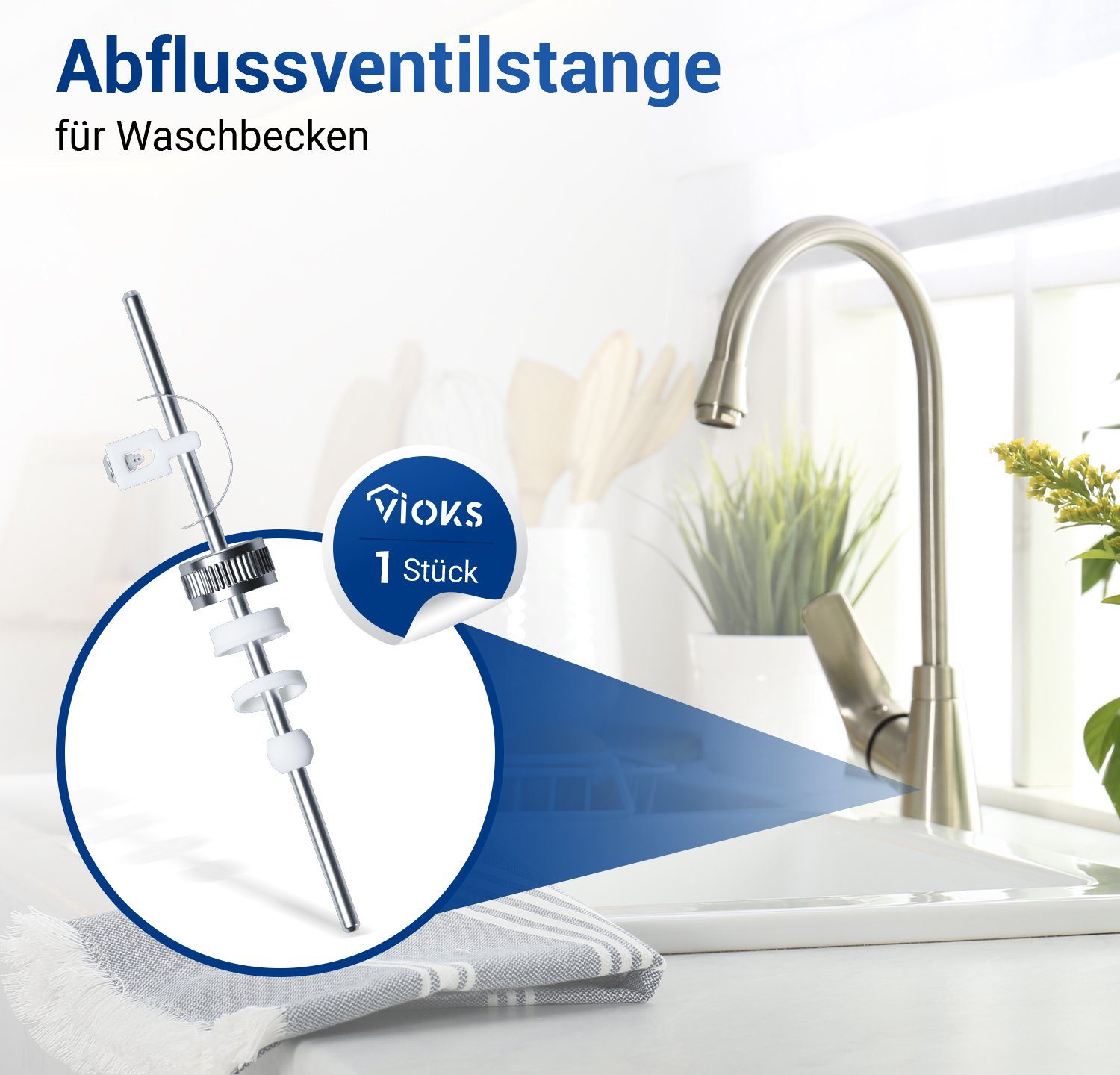 VIOKS Ablaufventil Exzenterstange 5mmØ, waagerecht 180 mm für Ablaufgarnitur / Armatur Waschbecken