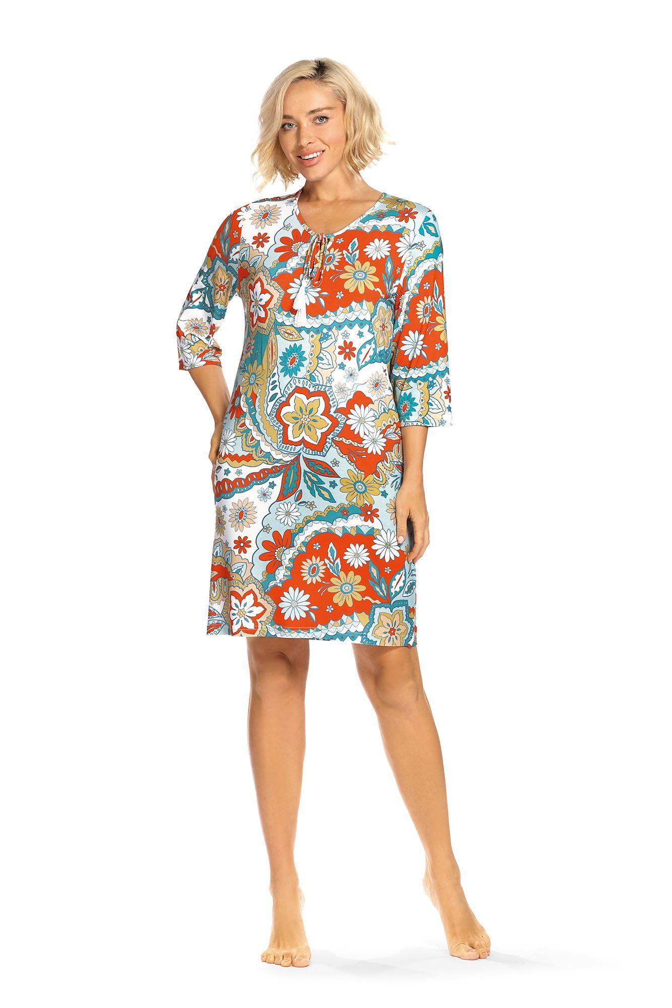 Ascafa Strandkleid Beach (Packung, 1-tlg., 1-teilig) Damen 95cm Sommerkleid Blumenprint Strandmode