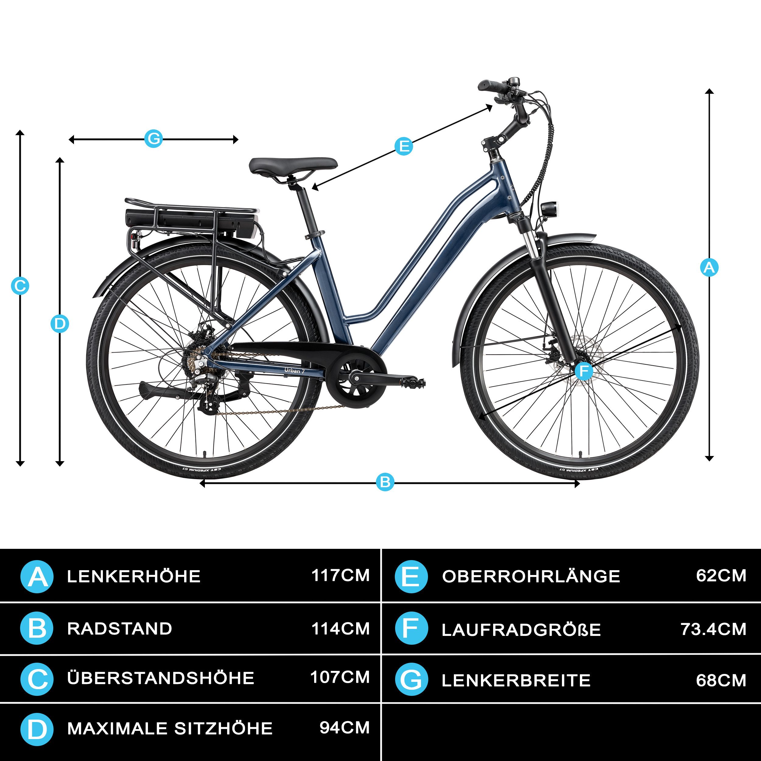 Vankel E-Bike Cityrad Urban E-Fahrrad Damen u. Herren 460WH Pedelec, 36V 12,8AH 70km, Kettenschaltung, Heckmotor, 460,8 Wh, (Beleuchtungsset mit Batterieladegerät, Batterieschlüssel, Werkzeug), City-E-Bike 250W, 70km Alu 460,8Wh Akku