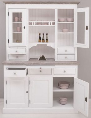 Casa Padrino Küchenbuffet Landhausstil Küchenschrank Weiß / Grau 138 x 50 x H. 197 cm - 2 Teiliger Küchenschrank mit 5 Türen und 7 Schubladen - Landhausstil Küchenmöbel