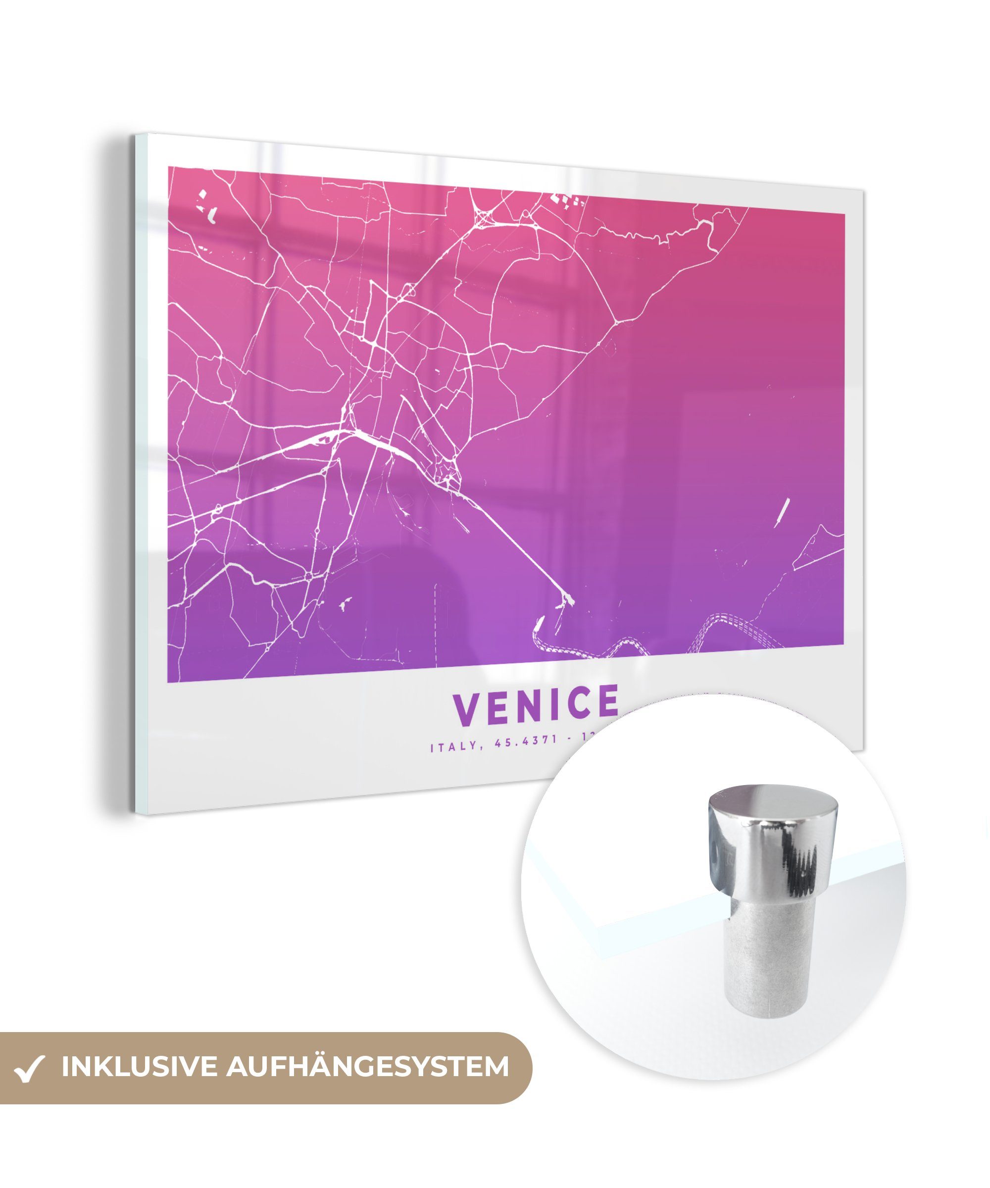 MuchoWow Acrylglasbild Venedig - Italien - Stadtplan, (1 St), Acrylglasbilder Wohnzimmer & Schlafzimmer