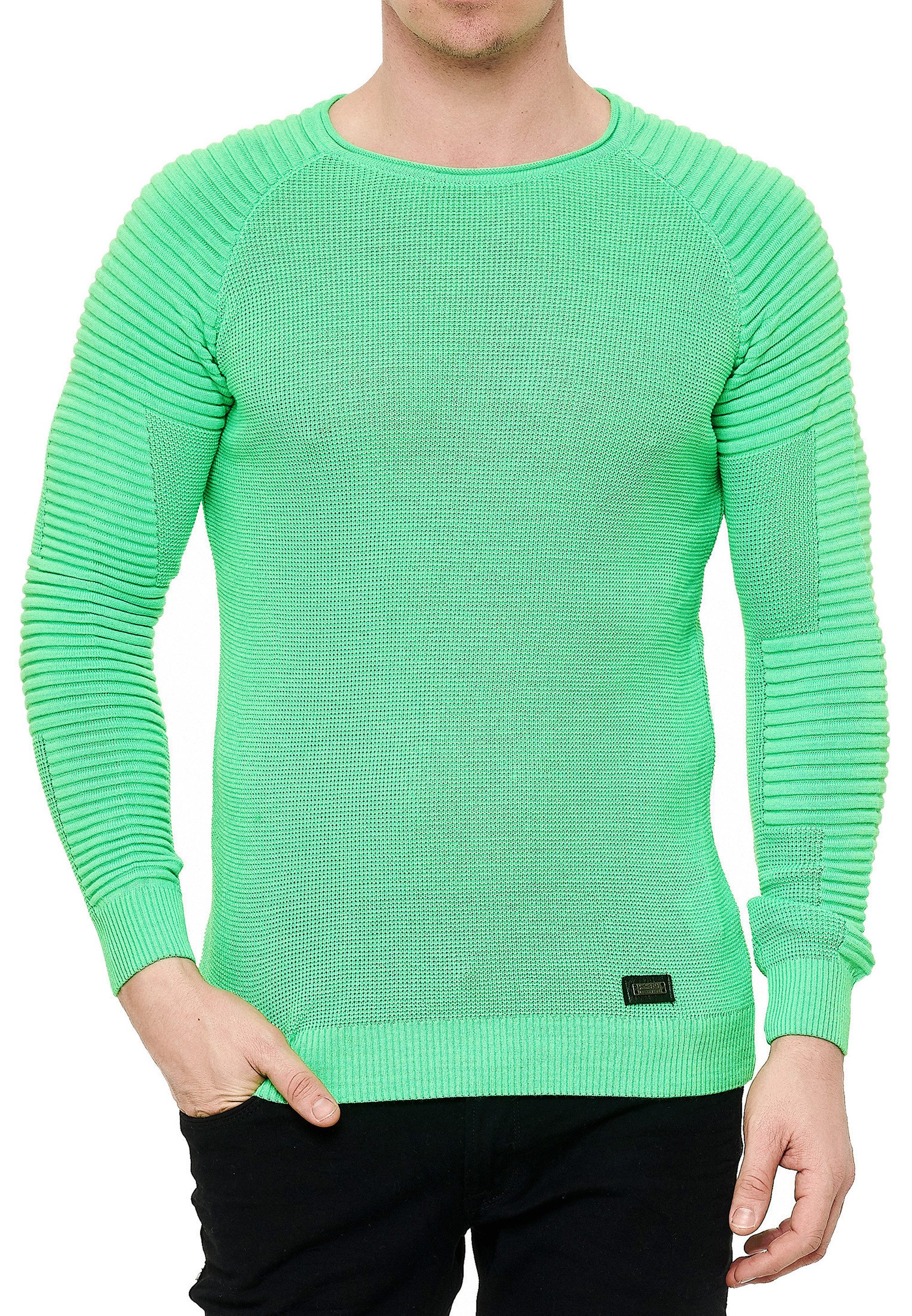 R-NEAL Rundhalspullover Fein-Strick Slim-Fit Biker Strick-Pullover günstig online kaufen