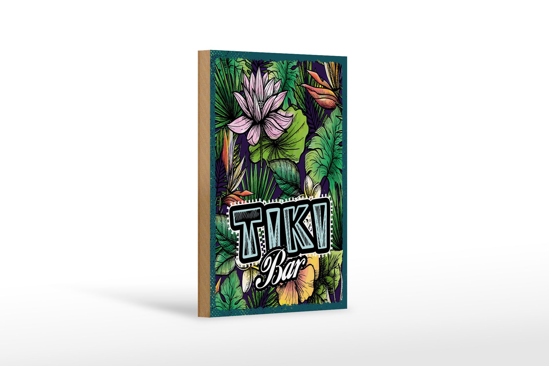 Femer GmbH Holzbild Hinweis 12x18 cm Tiki Bar Blumen, (1 St), Glatte Holzfaserplatte (MDF), vorn beschichtet