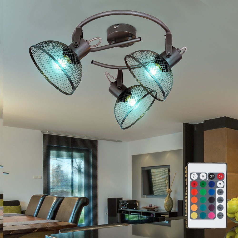 Deckenleuchte, LED Leuchtmittel inklusive, Spotrondell Gitter Farbwechsel, etc-shop RGB Fernbedienung LED Warmweiß, Deckenleuchte verstellbar