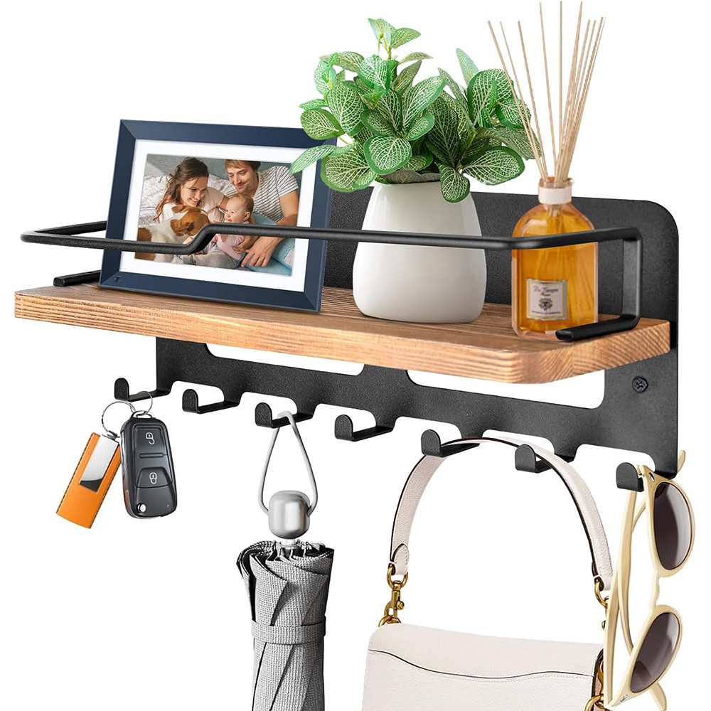 TUWENA Wandhaken Schlüsselbrett Holz mit Ablage, Schlüsselablage Wand mit 7 günstig online kaufen