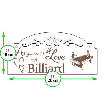 Dekolando Hängedekoration Billard Pool Snooker Deko 20x10cm All you need is Love