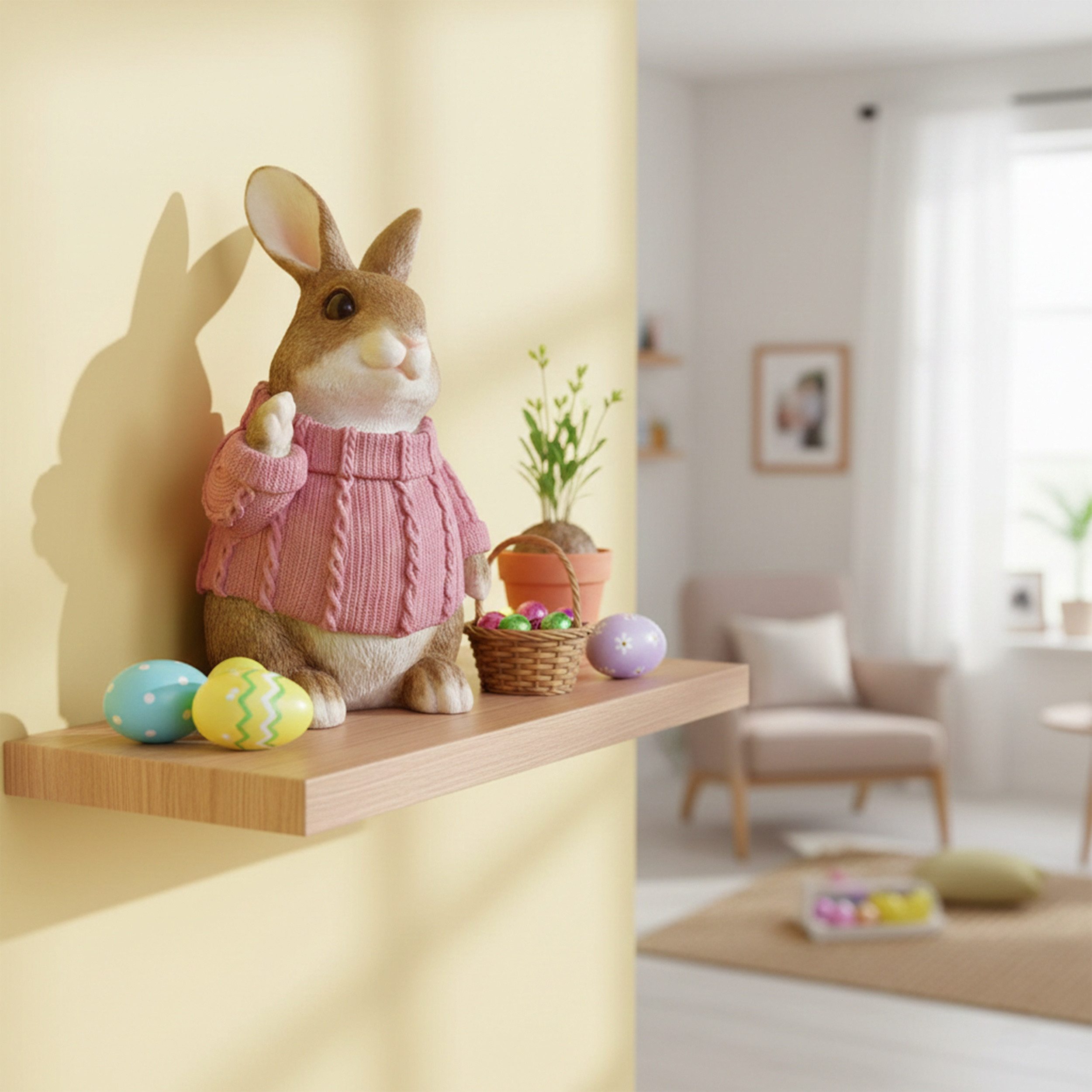 colourliving Osterfigur Deko-Hase XL im Pullover – Große Osterhasen-Figur sitzend (1 St), 6 verschiedene Farben und Varianten auswählbar