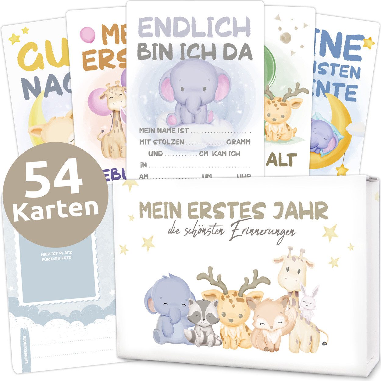 Emadele Grußkarten Premium Baby Meilensteinkarten "Malou" für Junge und Mädchen