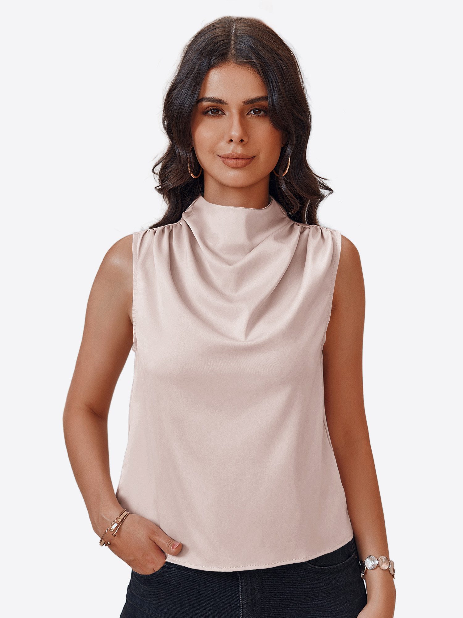Imily Bela Blusentop Damen Business Ärmellose Satin Bluse (Packung, 1-tlg., 1per-Pack) mit Knöpfen