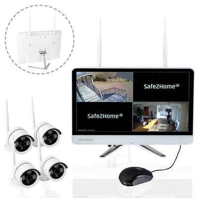 Safe2Home »8 Kanal mit 4X Full HD Cam - Kamera Set Monitor inkl Rekorder - Secure S1.0 - Speicher - innen außen - Funk Kameras 2,4 GhZ Nachtsicht« Überwachungskamera (Innen und Außenbereich)
