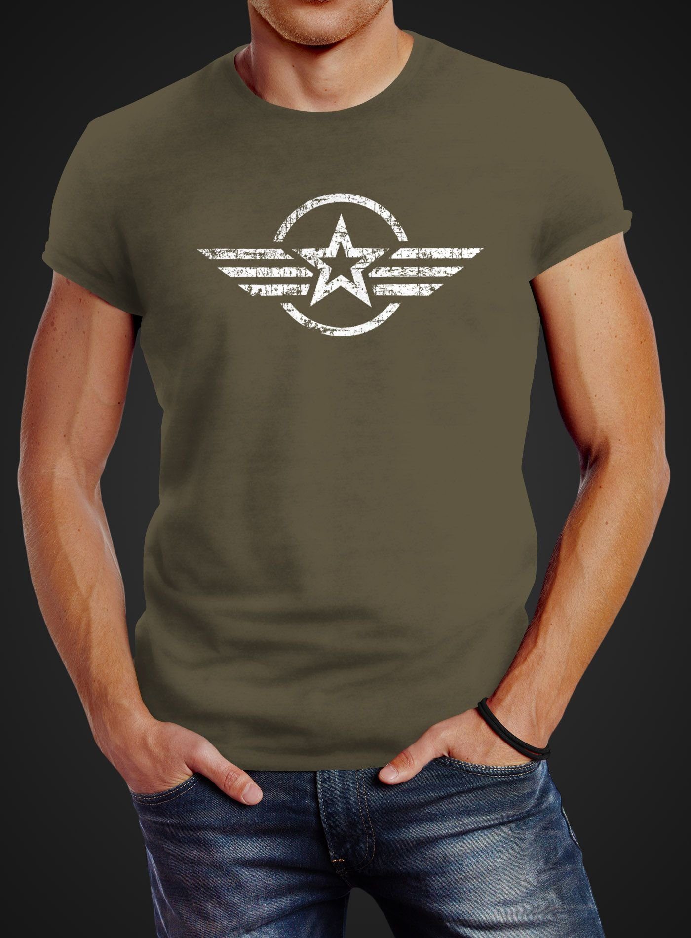 Neverless Print-Shirt Neverless® Herren T-Shirt Airforce günstig online kaufen