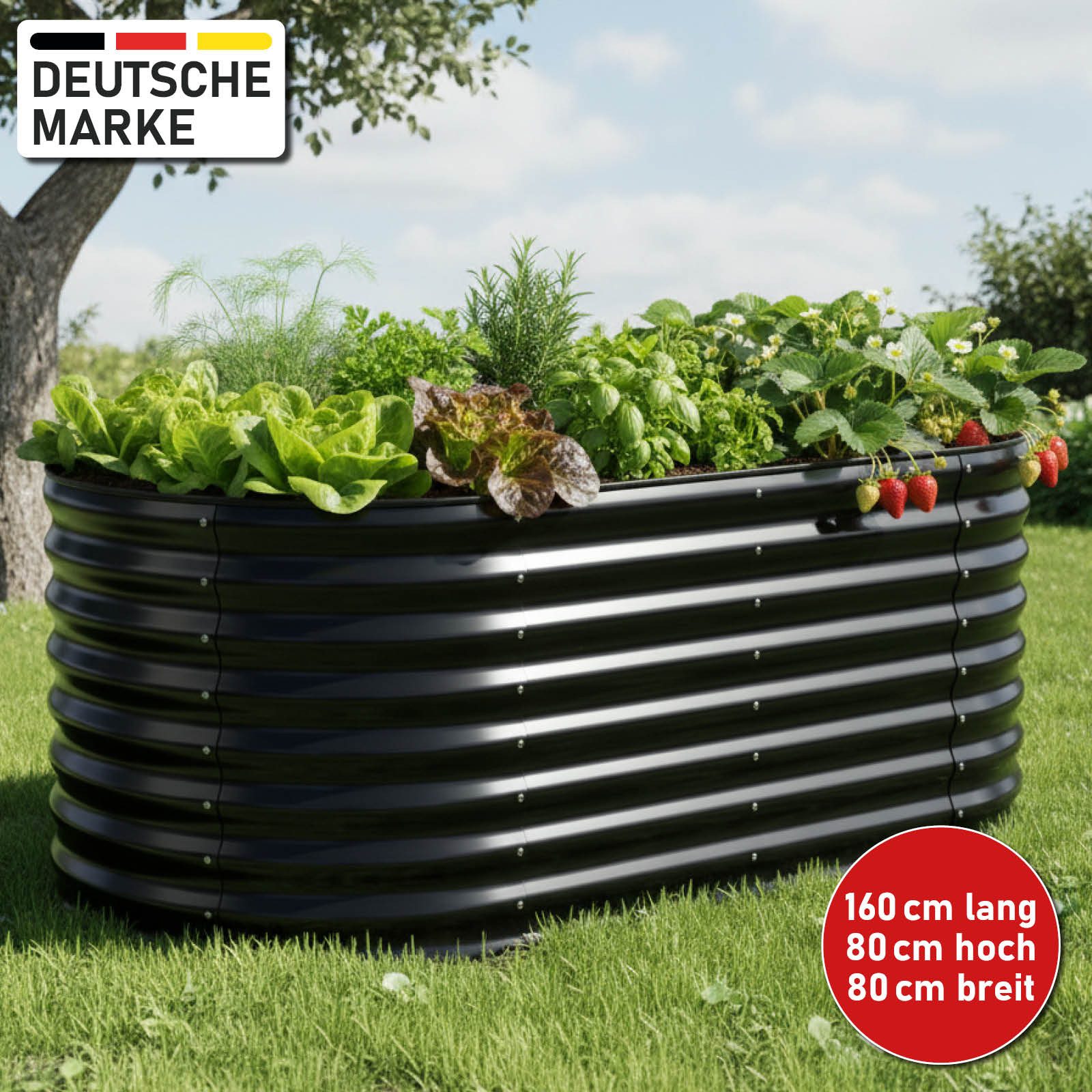 BRAST Hochbeet Metall Julia, 160x80x80-400x80x80cm, 8 Modelle, viel Zubehör (wetterfest ovale Form, für Gemüse Obst Kräuter & Blumen), Stahl rostfrei & verzinkt