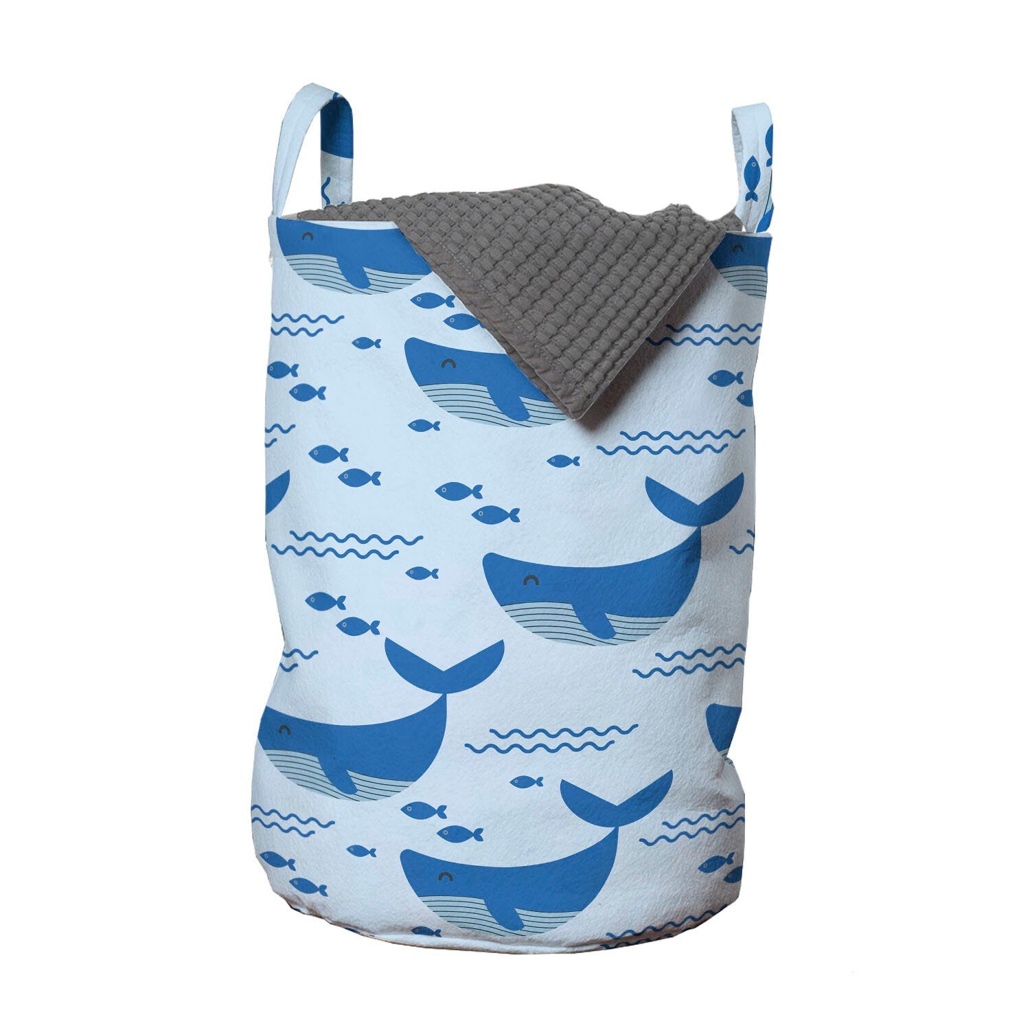 Ozean für of Waschsalons, Tiere Fish Flock Abakuhaus mit Wäschesäckchen Kordelzugverschluss Wäschekorb Wale Griffen