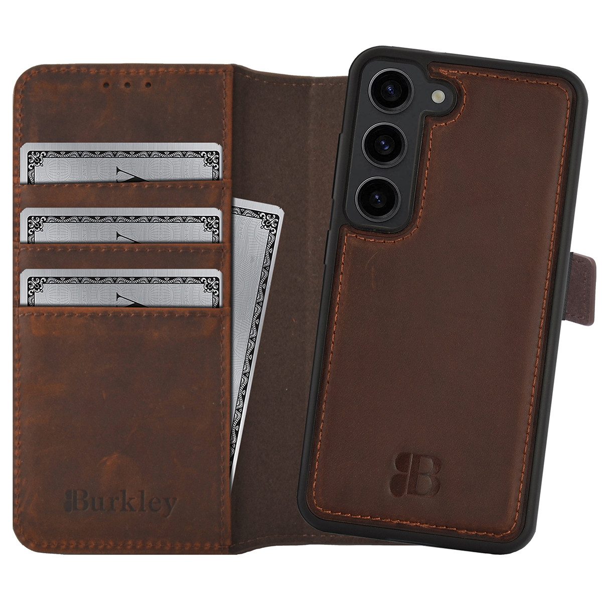 Burkley Handytasche 2-in-1 Leder Handytasche Samsung Galaxy S23 (1-tlg., Book Case Lederhülle mit Kartenfach und Magnetverschluss), herausnehmbare Innenhülle, Kartenfächer