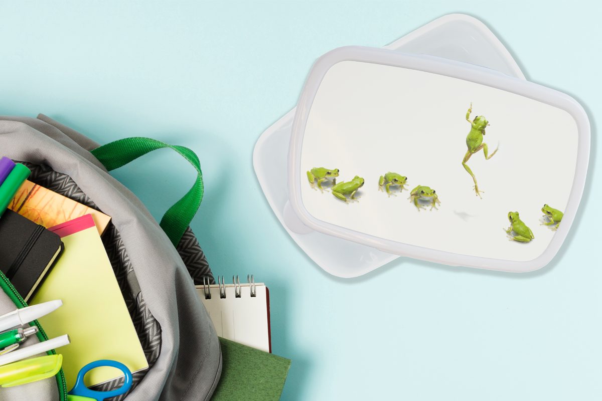 Brotbox Lunchbox MuchoWow für und Tiere Jungs Frosch Mädchen - Grün, Erwachsene, - Brotdose, für Kunststoff, weiß und (2-tlg), Kinder