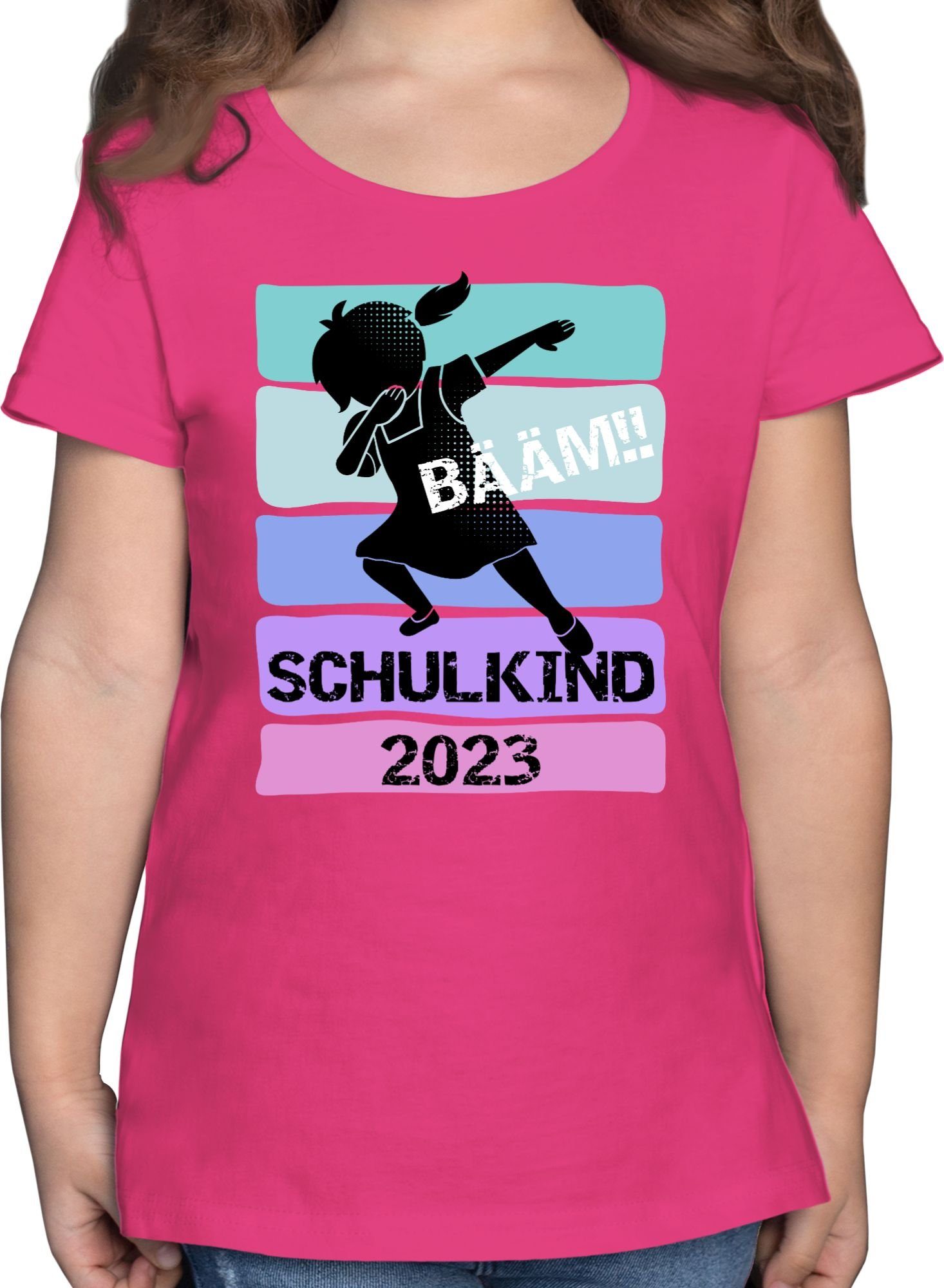 Shirtracer T-Shirt Bääm!! Schulkind 2023 Einschulung Mädchen Mädchen Fuchsia 02
